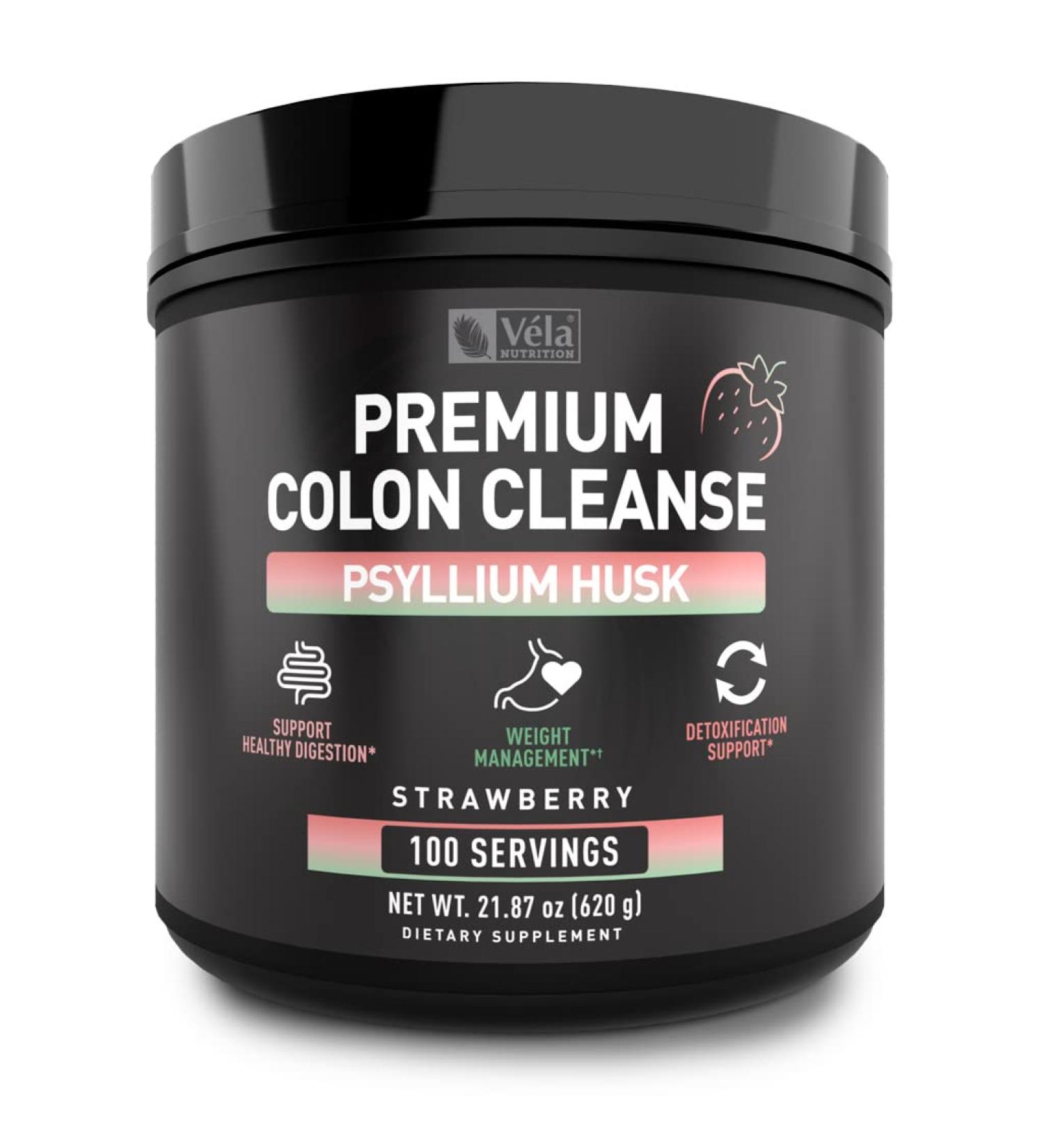 Psyllium Husk Powder Colon Cleanser - Strawberry Flavor | Supports Healthy Digestion, Detox & Weight Management | 100 Servings - Buy Online on GoSupps.com
