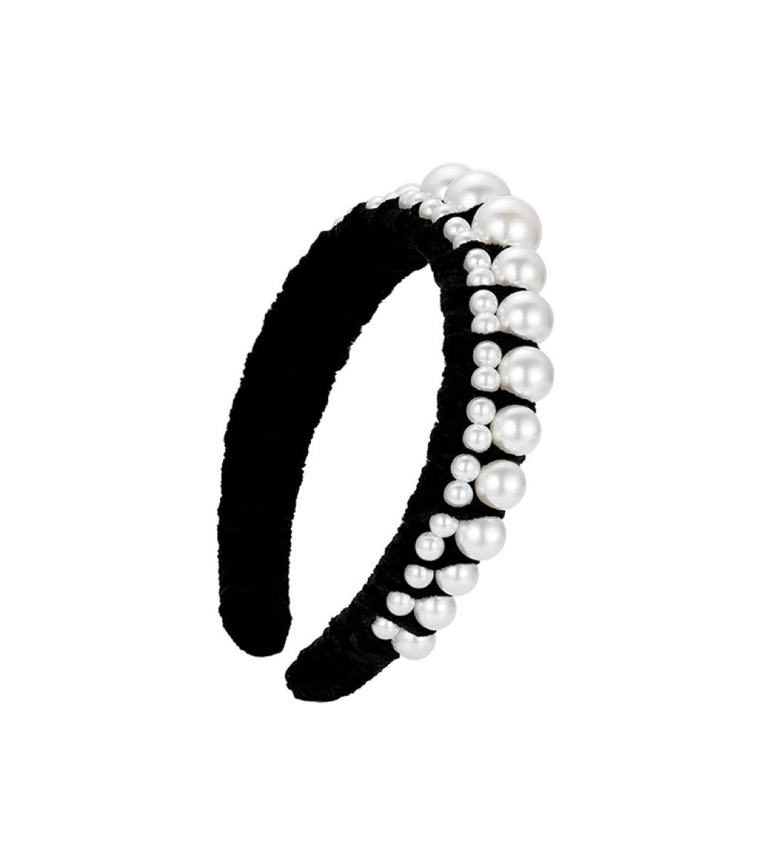 Vpang Velvet Braided Pearl Padded Headband - Elegant Vintage Hairband for Women and Girls in Black - Buy Online on GoSupps.com