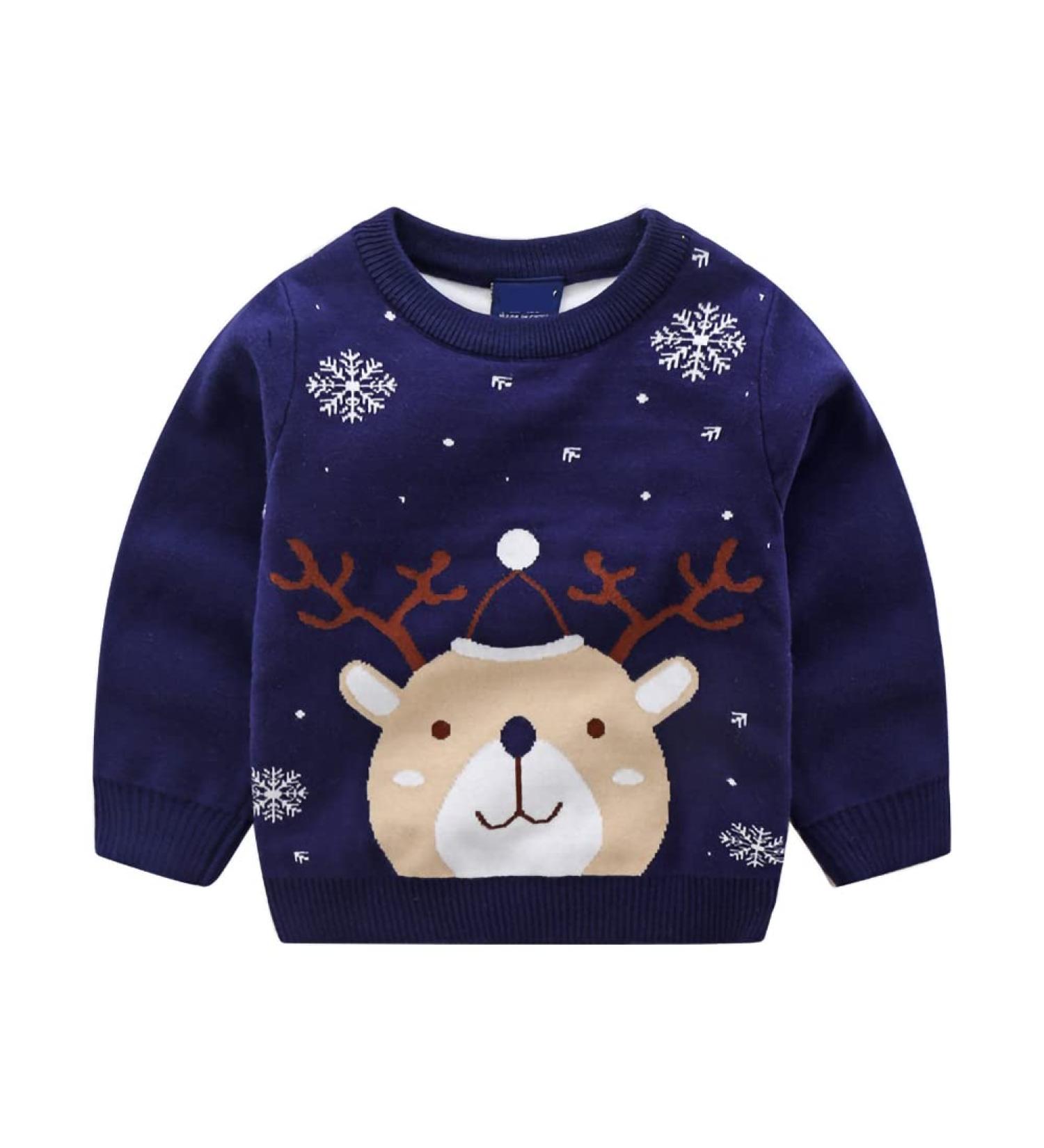 ESHOO Christmas Deer Print Kids Knit Sweater - Boys Girls Xmas Jumper 4-5 Years (Blue) - Buy Online on GoSupps.com