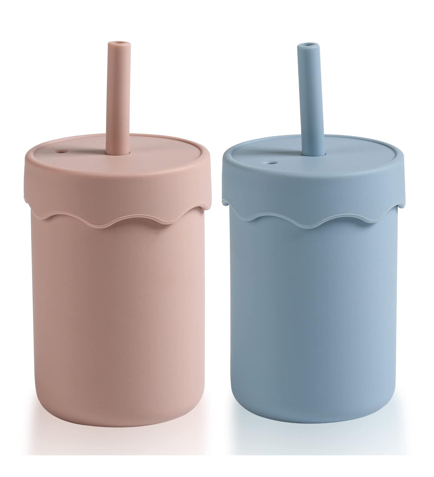 Leeleelon Silicone Sippy Cup with Straw for Babies and Toddlers - 5oz Spill Proof Training Cup - 2 Straws - Pink/Blue - Buy Online on GoSupps.com