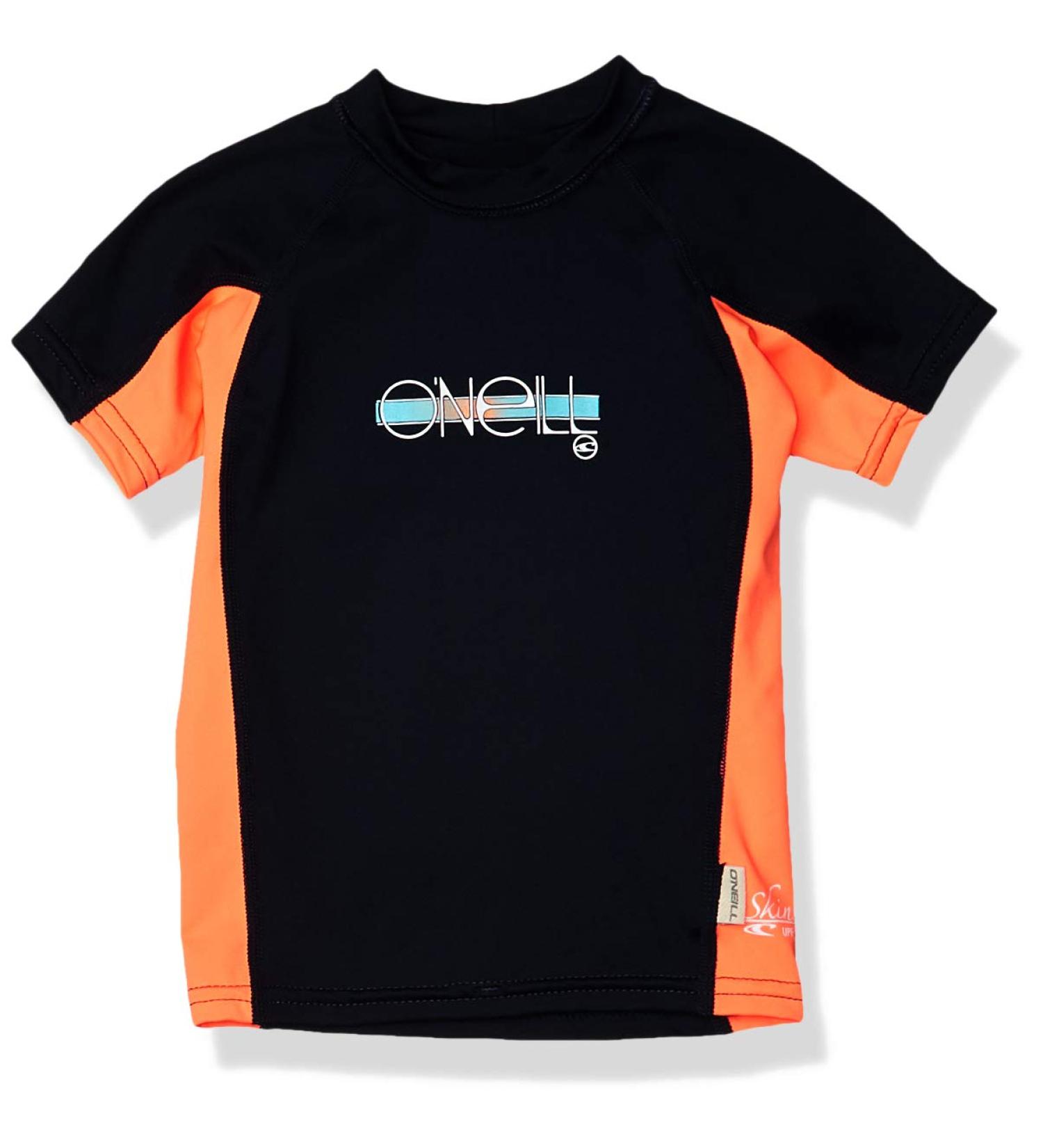 O'Neill Girls Premium Skins UPF 50+ Short Sleeve Rash Guard - Abyss/Papaya - Size 4 - Buy Online on GoSupps.com