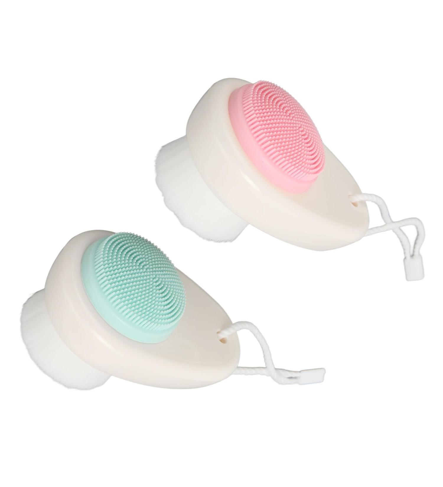 Soft Bristle Double Sided Face Brush Exfoliator and Cleanser Promotes Circulation with Lanyard with Ergonomic Handle - Buy Online on GoSupps.com