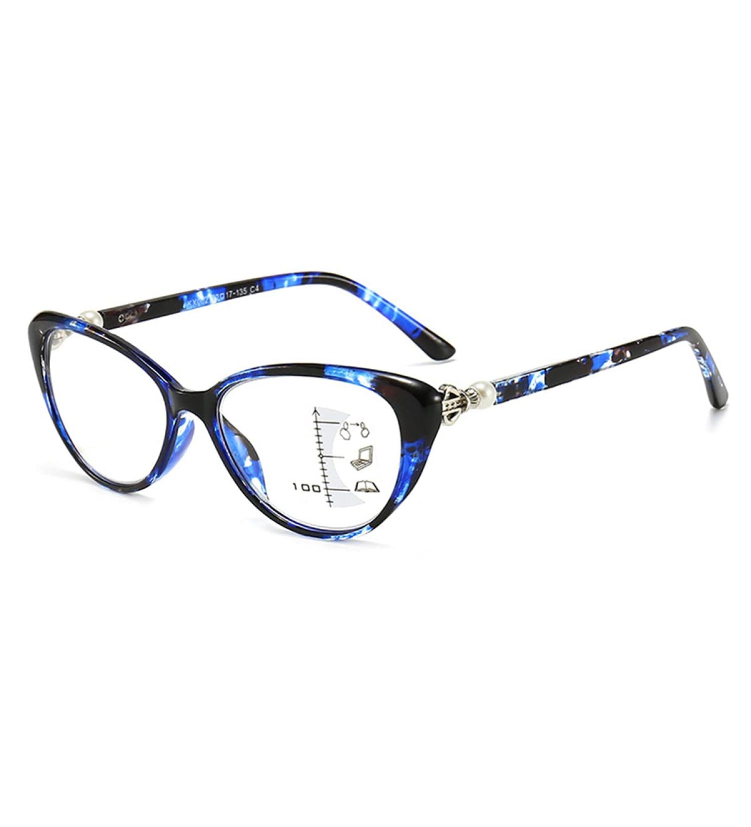 HAOXUAN Fashion Cat's Eye Reading Glasses - Progressive Multifocal | Anti Blue Light HD Lens | Smart Zoom | Diopters +1.00 to +3.00 | Stylish Blue Frames - Buy Online on GoSupps.com