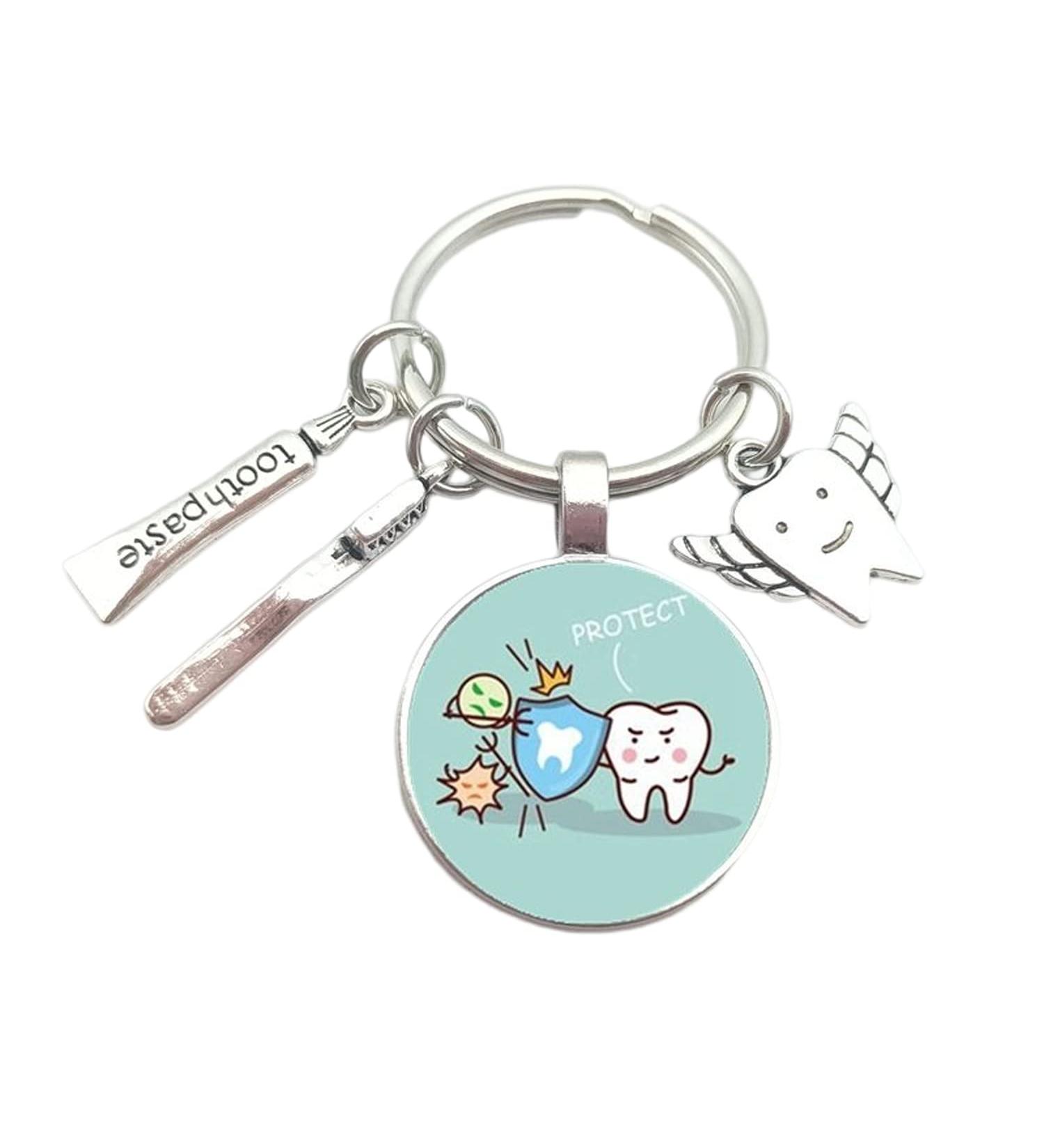 Sweet toothbrush toothpaste dental floss keychain beautiful cartoon dental care keychain gift for children and dentists white l