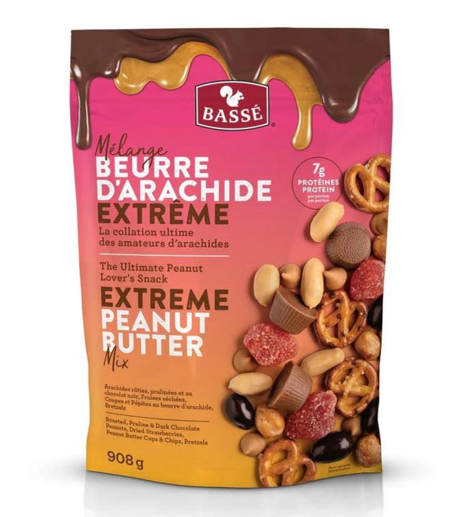 Bass Extreme Peanut Butter Mix - Roasted Praline & Dark Chocolate Peanuts Dried Strawberries Peanut Butter Cups Chips & Pretzels - 908g - Buy Online on GoSupps.com