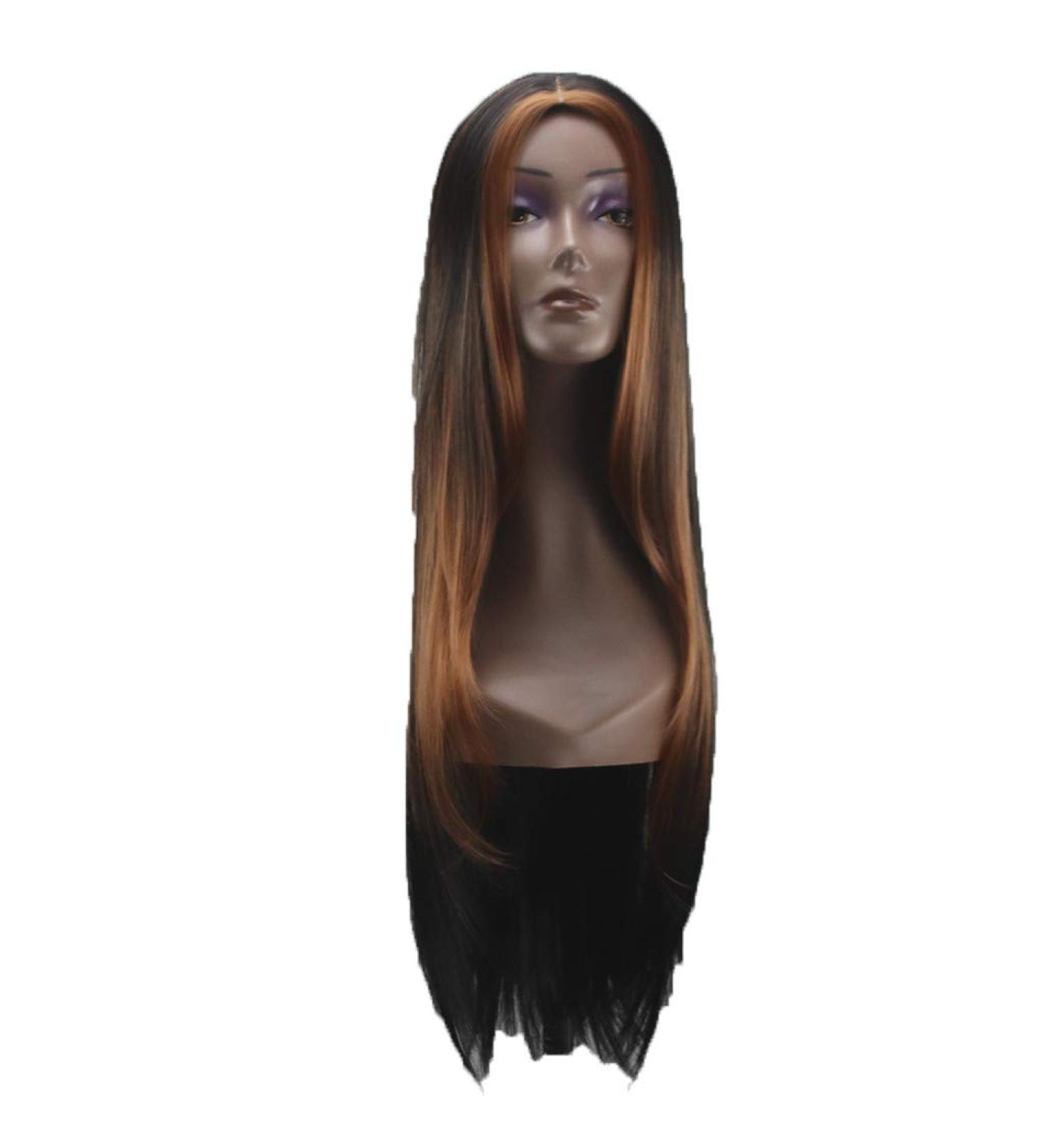 Long Black Brown Curly Synthetic Wig for Women - 70s 80s Cosplay & Brazilian Wavy Styles | International Shipping - Buy Online on GoSupps.com
