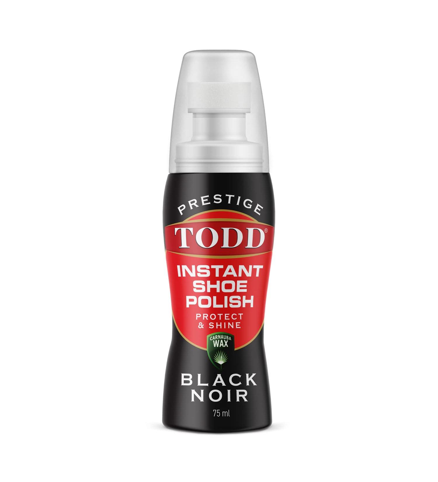 TODD PRESTIGE Liquid Shoe Polish Black with Carnauba Wax | Instant Shine and Protect for Shoes Boots Bags | 75ml Bottle with Sponge - Buy Online on GoSupps.com