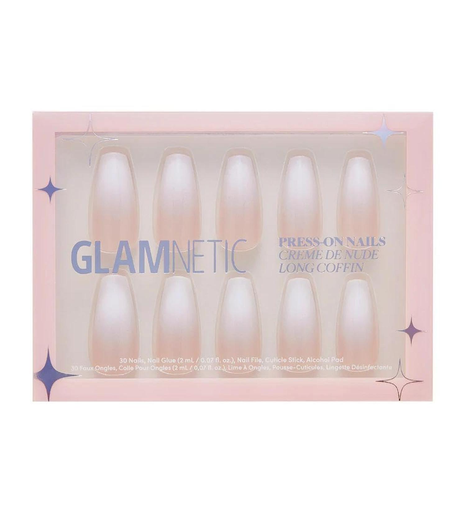 Glamnetic Press On Nails-Creme De | Nude Glossy Nude Long Coffin Nails with Salon UV Finish Reusable Opaque Nails in 15 Sizes - 30 Nail Kit with Glue - Buy Online on GoSupps.com