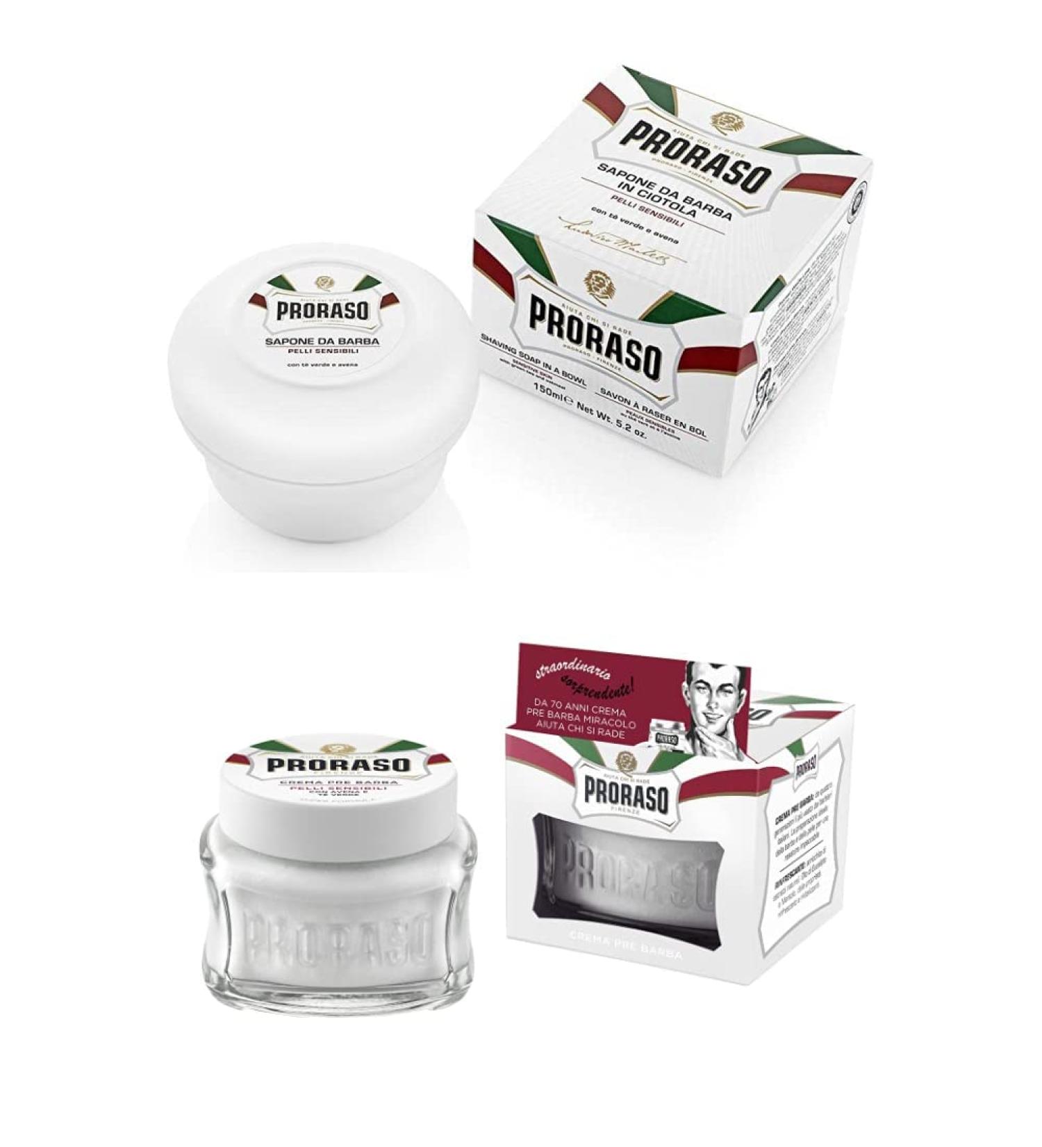 Proraso Shaving Soap Sensitive Shaving Soap, 5.2 Oz. & Pre-Shave, 3.6 Oz.