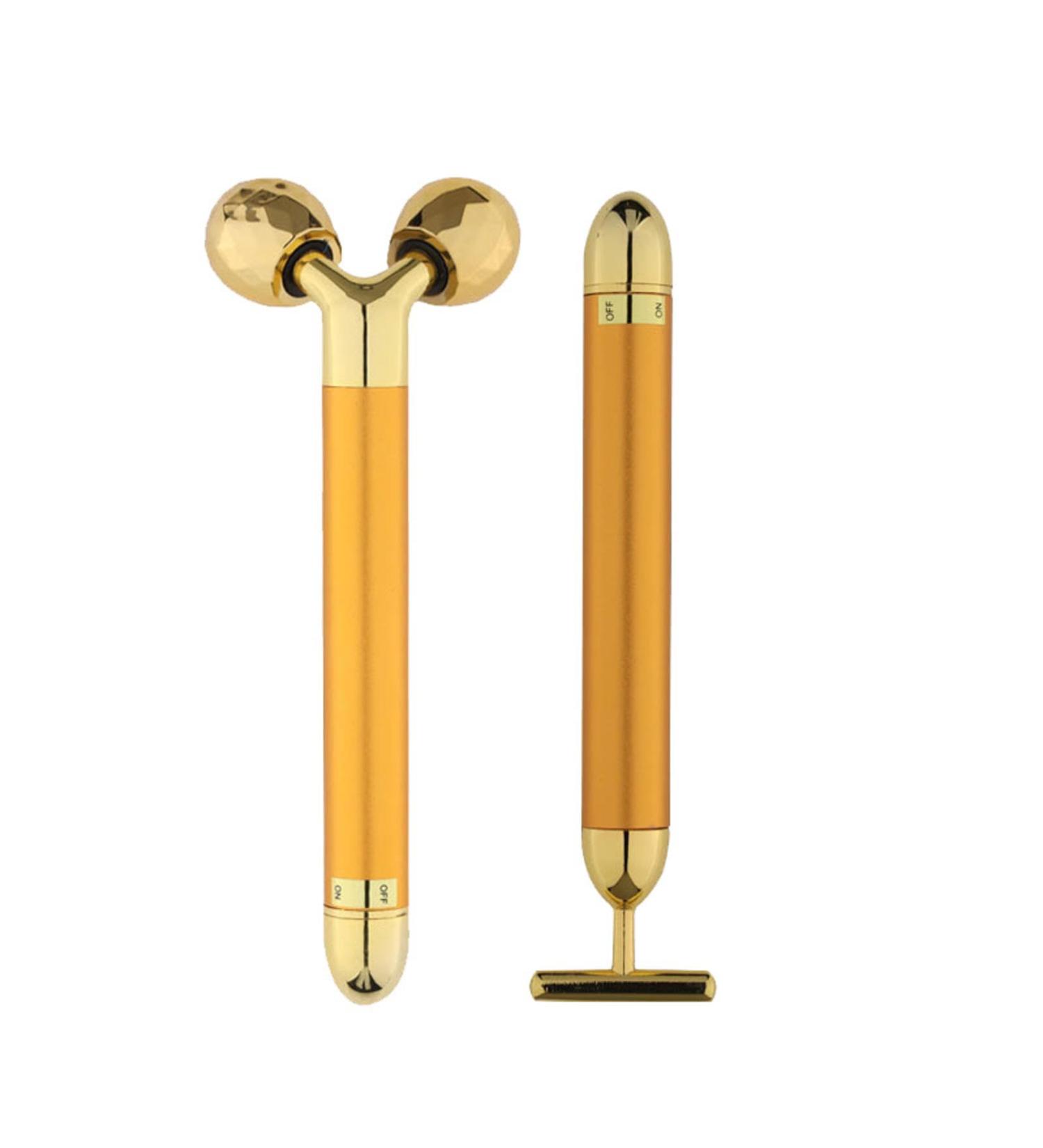 Xzeit 24k Gold Electric Facial Massager Kit - 3D Roller & T-Type Skin Care Tools for Radiant Skin - Buy Online on GoSupps.com