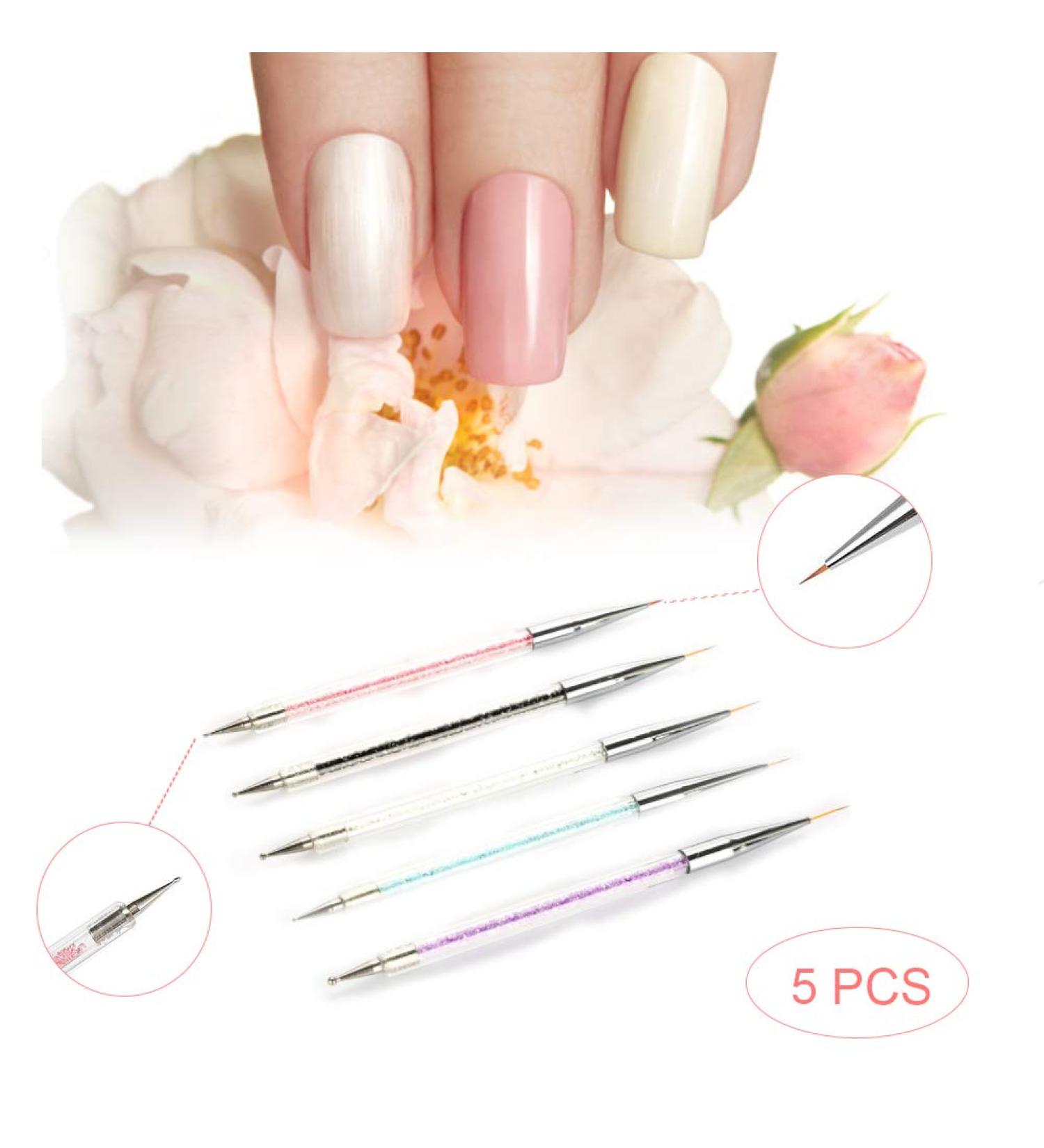 Premium Nail Art Brush Set - 5 Dual Lace Tools for Marble Effect & Glitter Rhinestones | Perfect for Painting Miniature Models & Dotting - International Shipping Available - Buy Online on GoSupps.com