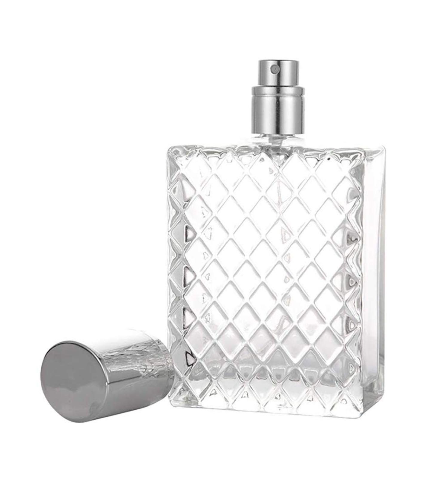 100ml Empty Perfume Bottle with Atomizer Pump - Square Clear Glass Silver Cap | Ideal for Self-Filling Fragrance - Buy Online on GoSupps.com