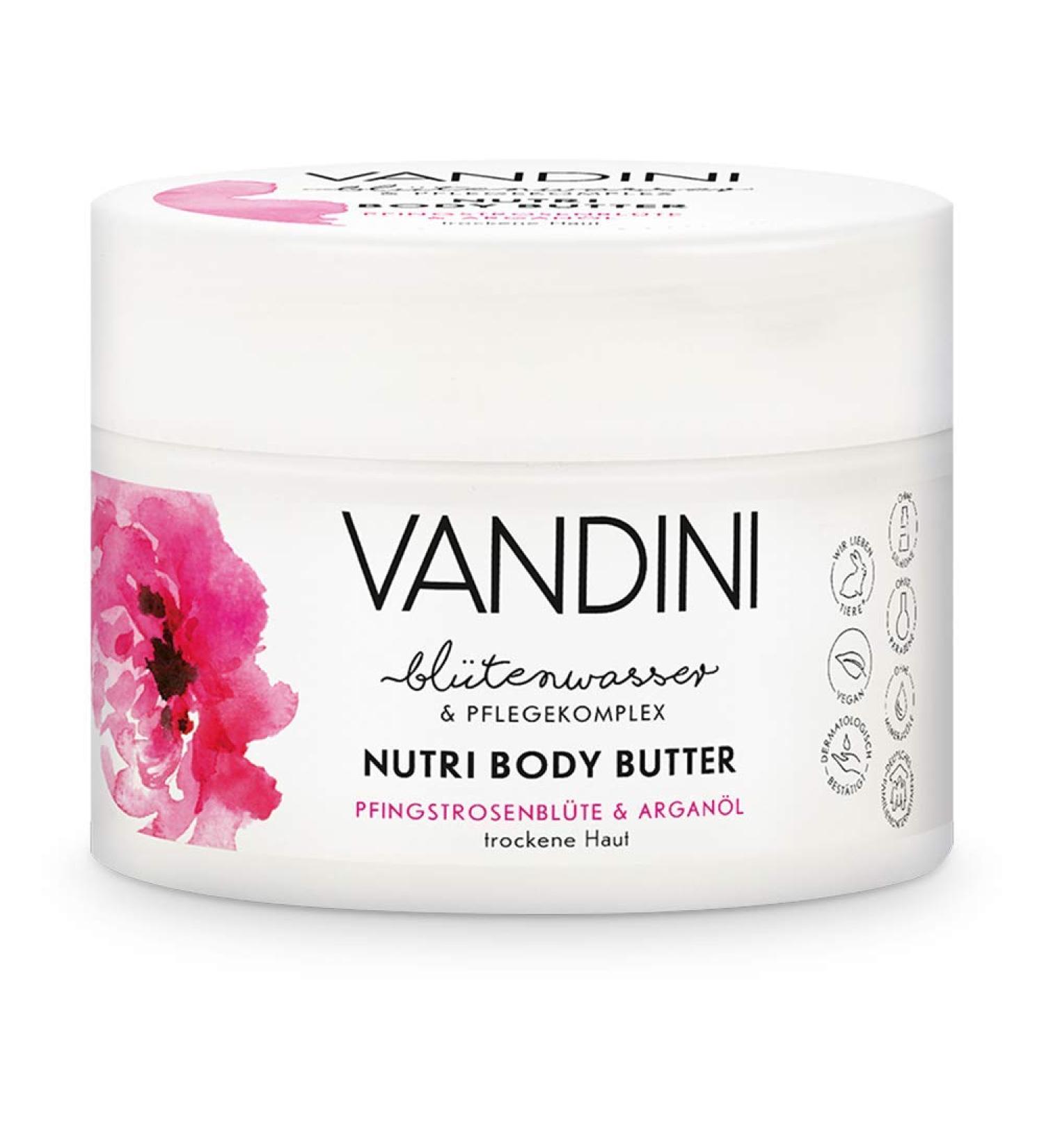 Vandini Nutri Body Butter 200ml - Vegan Moisturizer with Peony Blossom & Argan Oil for Dry Skin - Body & Face Cream - Buy Online on GoSupps.com