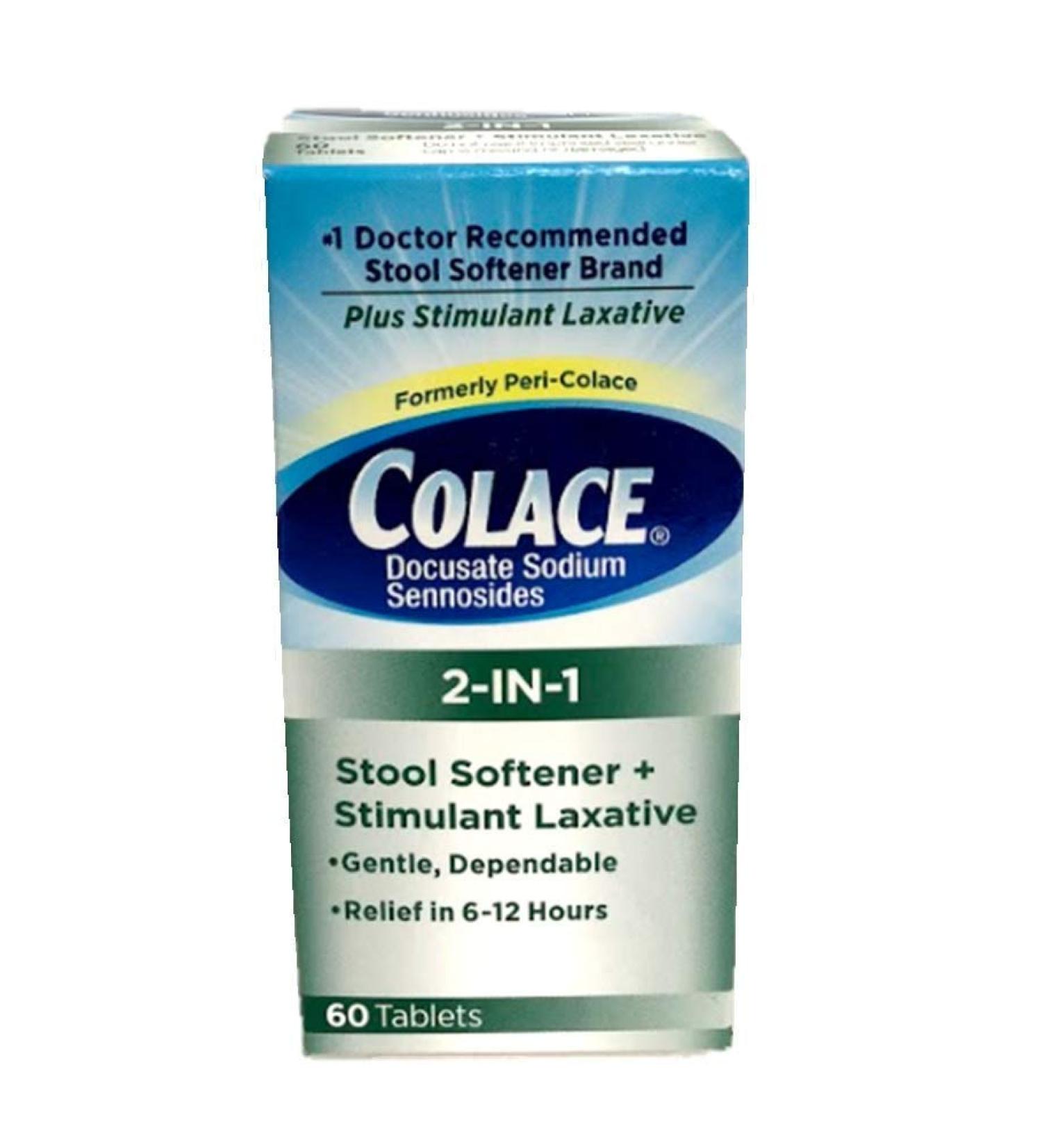 Colace 2-in-1 Stool Softener + Stimulant Laxative 60 Tablets (Pack of 3)