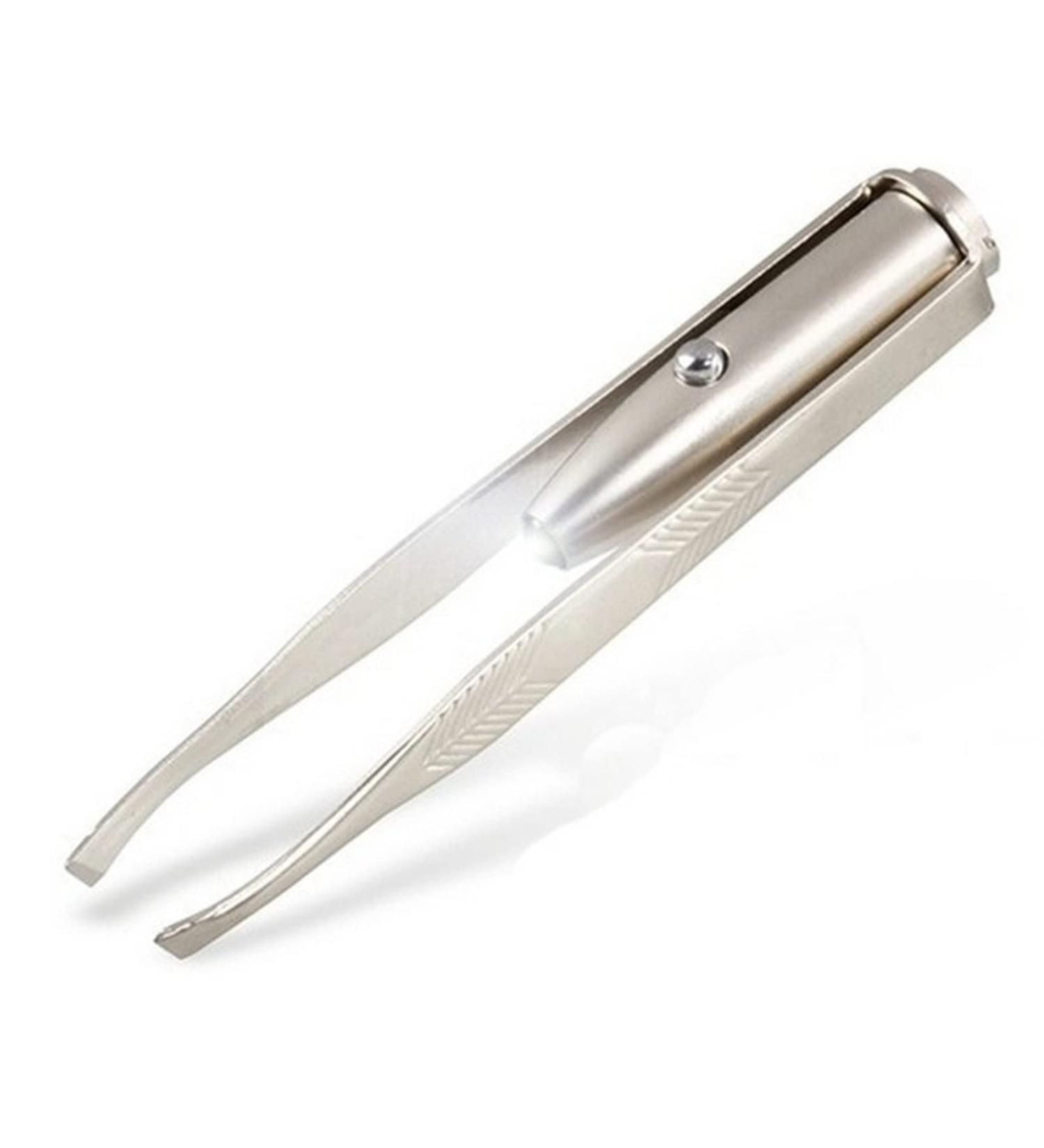 NBGGFF Tweezers Professional Stainless Steel Makeup LED Light Slant Tip Hair Removal Eyelashes Eyebrow Tweezers Makeup Tool with Battery Silver - Buy Online on GoSupps.com
