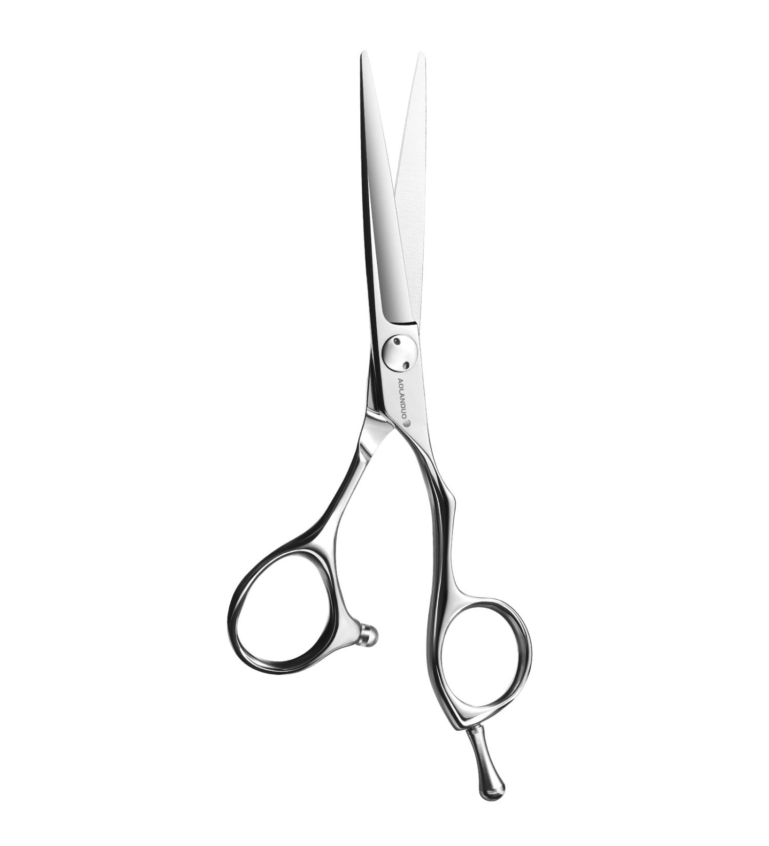 AOLANDUO Barber Scissor (5.5 Inch)-Extremely Sharp-Offset Design Using JP440C Stainless Steel Hair Cutting Scissor for Precision Cutting with Extreme Curved Thumb Ring Shape. - Buy Online on GoSupps.com