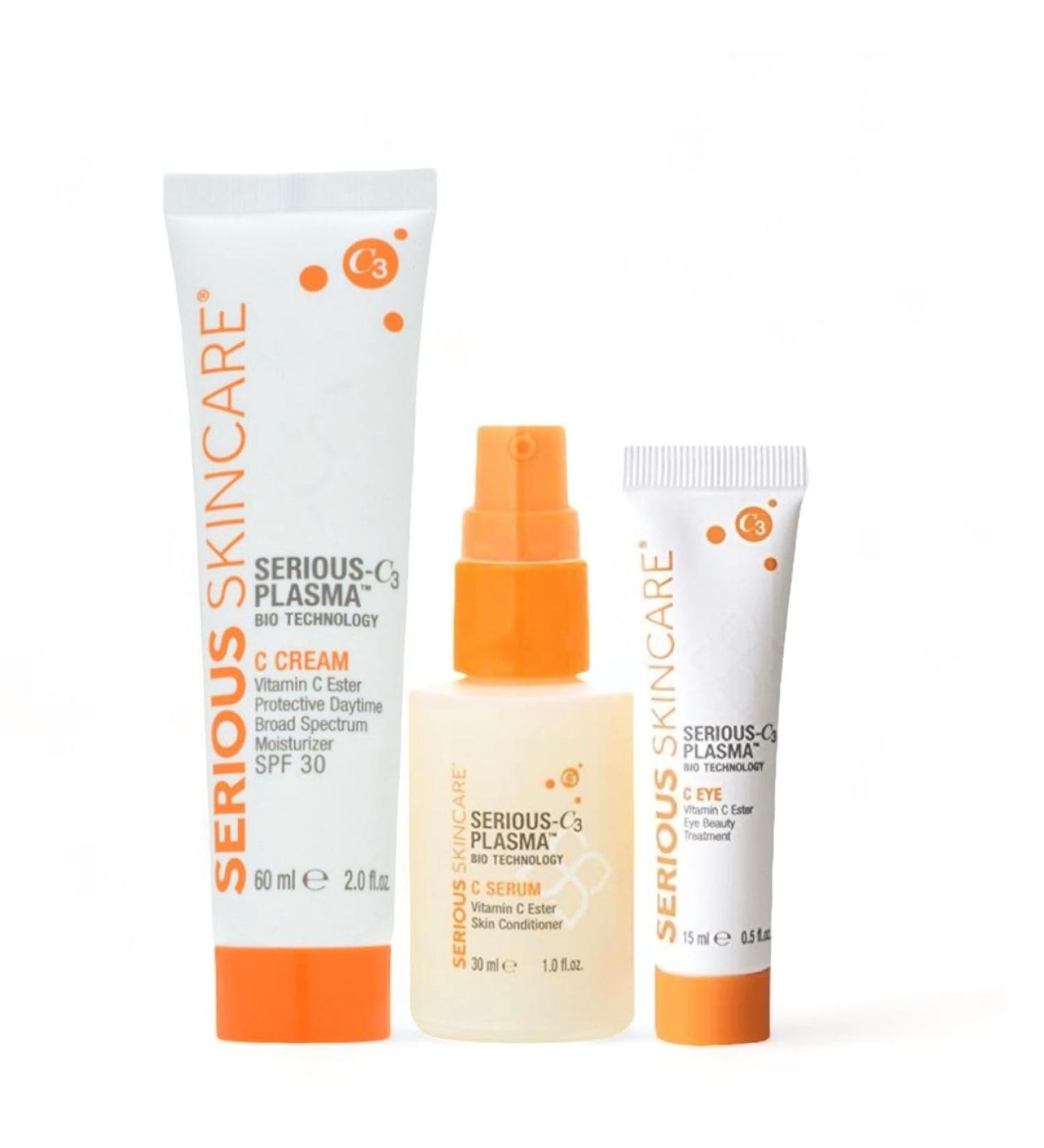Serious Skincare Serious-C3 Plasma Vitamin C Day Trio | C Cream SPF 30 Vitamin C Serum & C-Eye Treatment for Radiant Skin - Buy Online on GoSupps.com