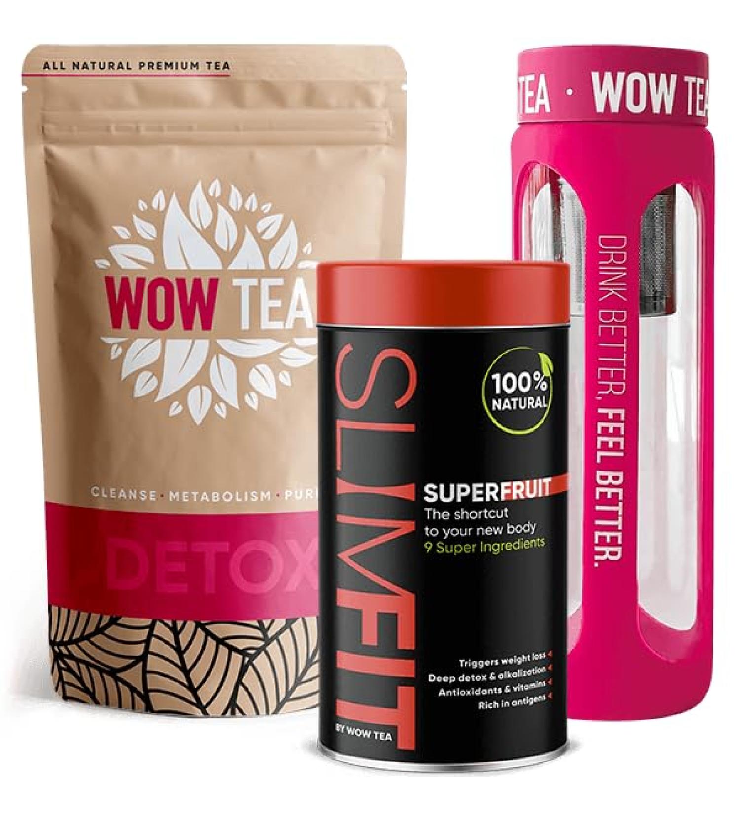 ATOP LLC WOW TEA Super Slim Me Programs detox tea SlimFit SuperFruit and pink infusion bottle