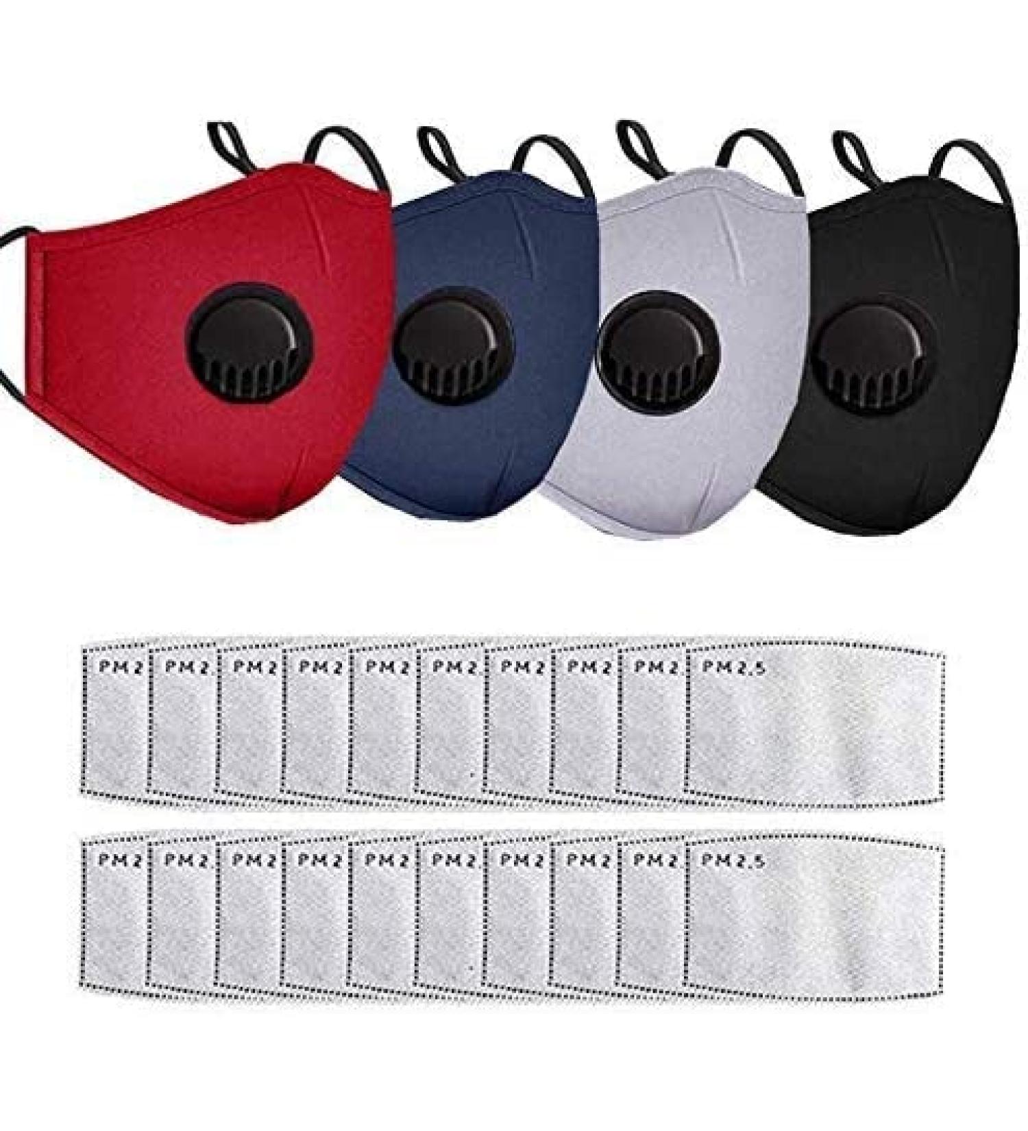 Reusable Face Bandanas with Breathing Valve & 20 Activated Carbon Filters - Pack of 4 Bandanas + 20 Filters - Buy Online on GoSupps.com