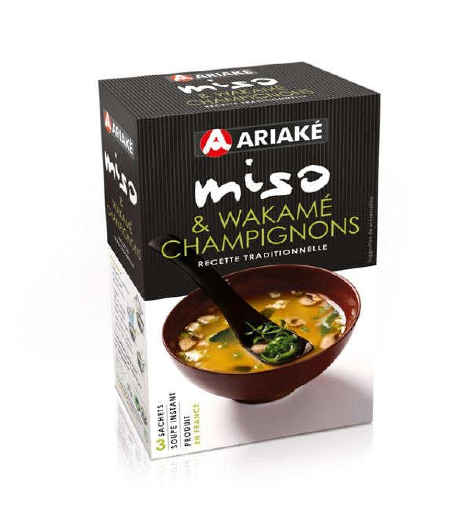 Ariaké Instant Miso & Wakame Mushroom Soup, Traditional Recipe - 3 sachets, 11g