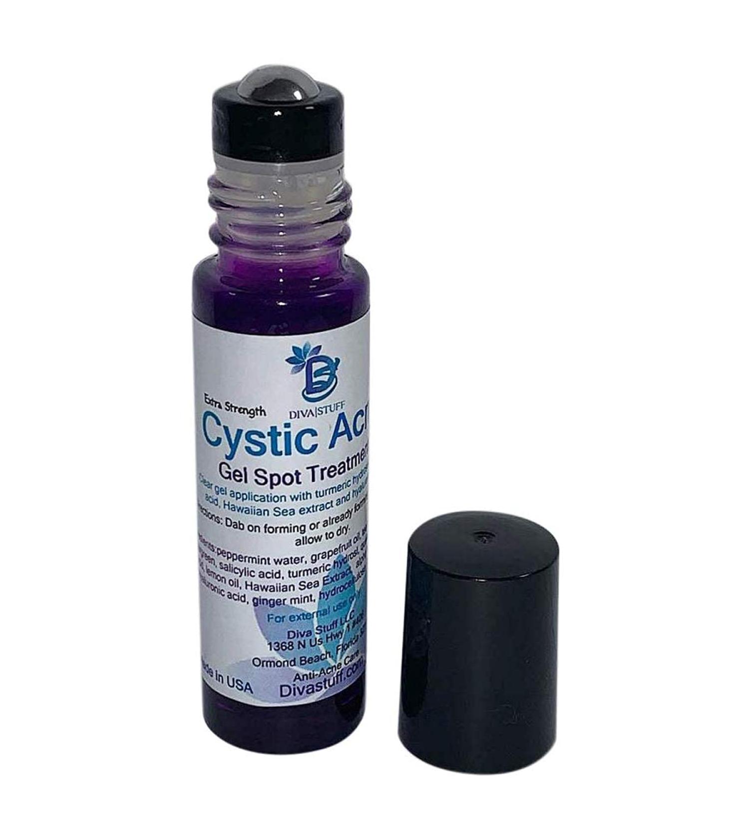 Diva Stuff Cystic Acne Spot Treatment Roller Ball - Overnight Results for Mild to Severe Acne with Salicylic Acid, Hawaiian Sea Extract, Hyaluronic Acid, Lactic Acid & Turmeric - Made in the USA - Buy Online on GoSupps.com