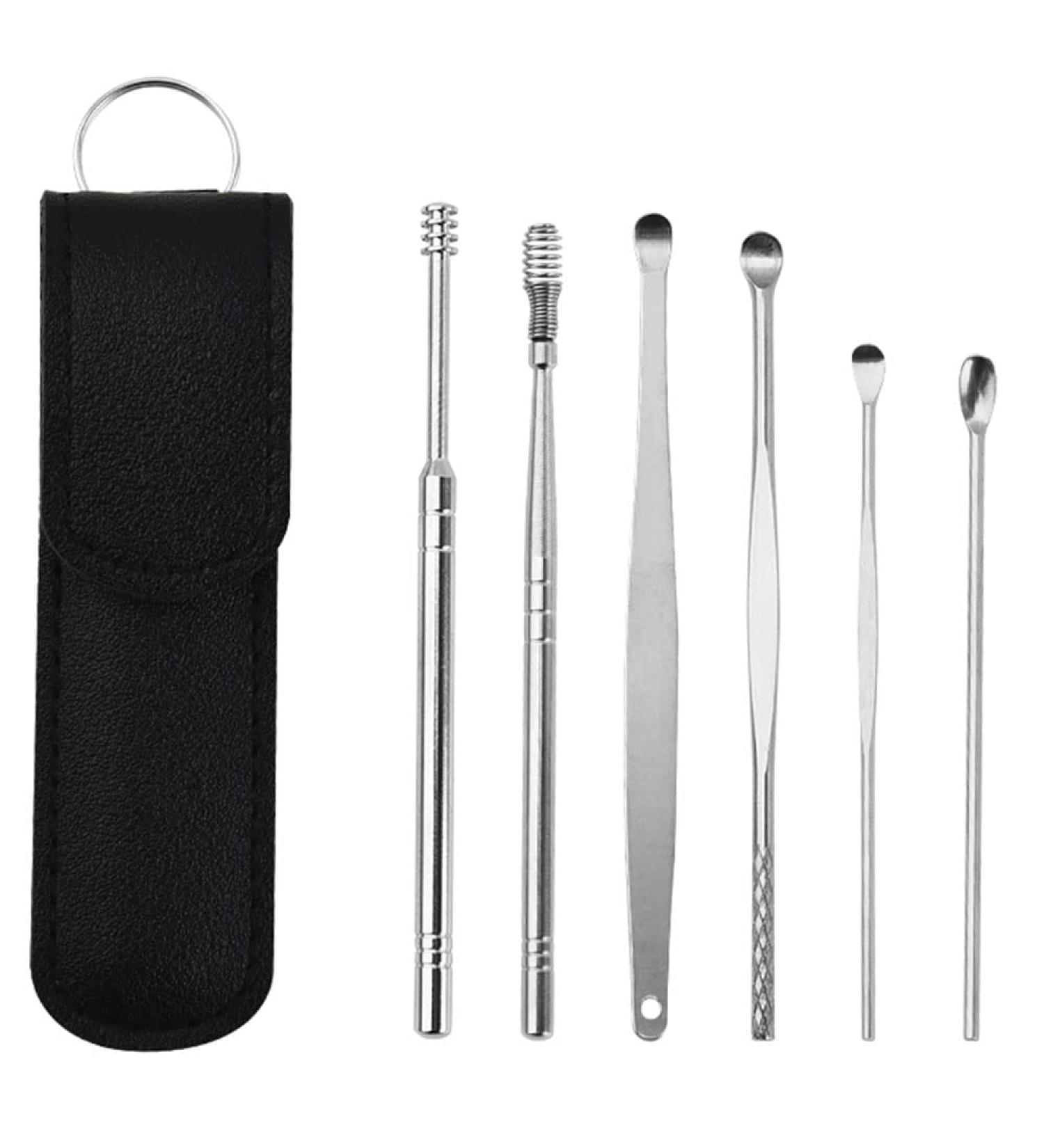 Innovative 6-in-1 Ear Wax Cleaner Tool Set - Stainless Steel Ear Picks for Effective Earwax Removal (Black) | International Shipping Available - Buy Online on GoSupps.com