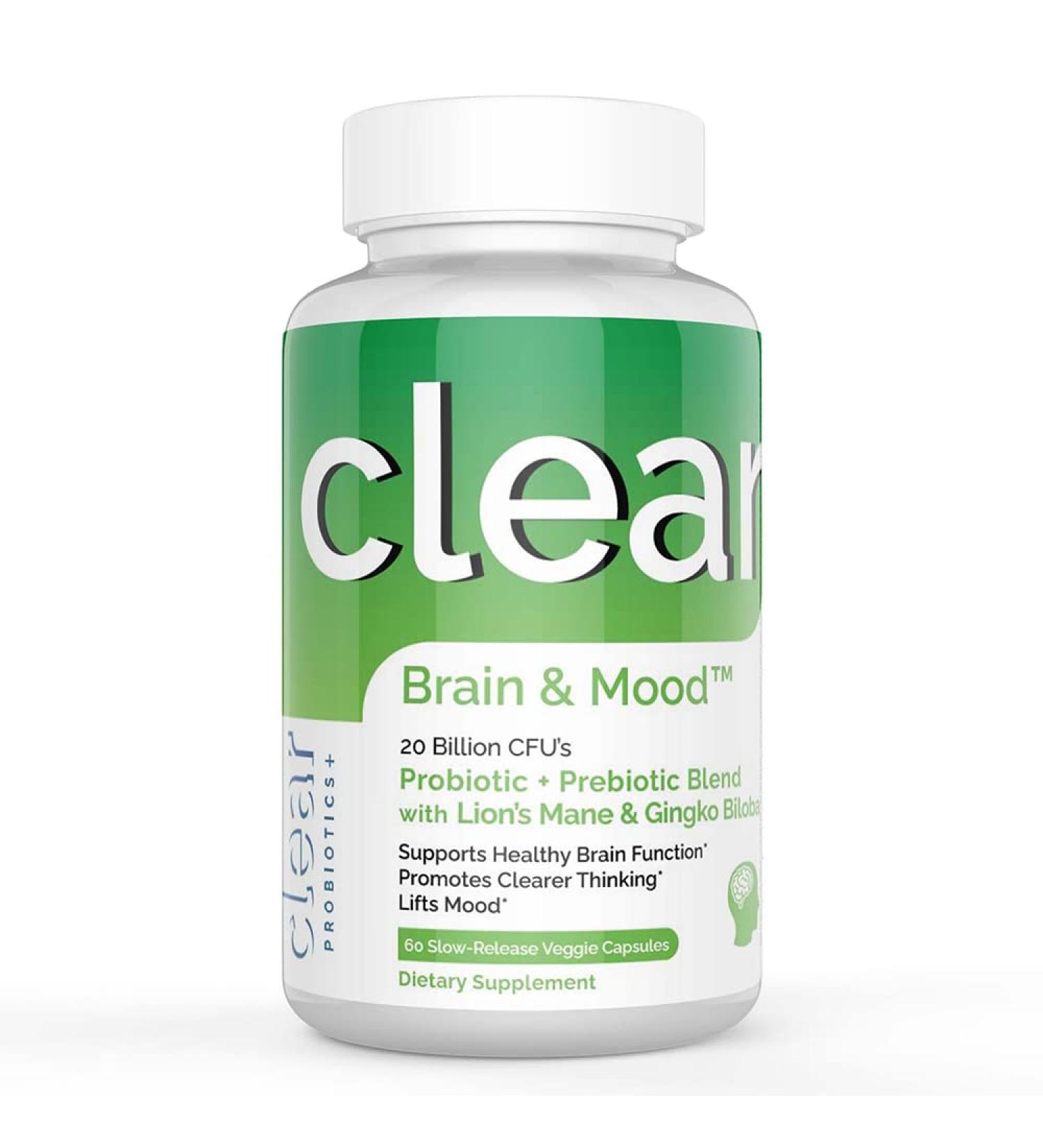 Clear Probiotics Brain and Mood Supplement - Supports Brain Fog Relief, Cell Growth, Mental Acuity, Memory - Ginkgo Biloba, Lions Mane - 60 Count - Buy Online on GoSupps.com