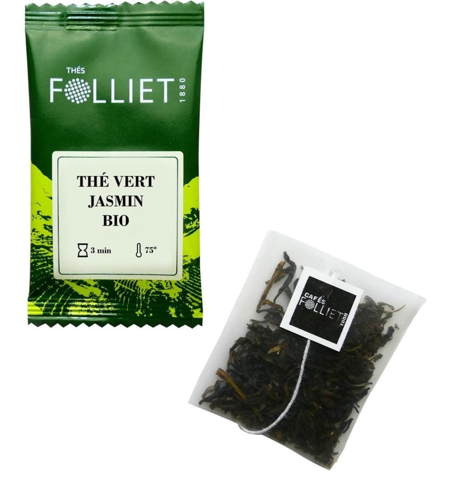 CAF S FOLLIET - Organic Jasmine Green Tea - Jasmine Flowers - Toning & Reboosting - Individual Bag - 24 Sachets - Buy Online on GoSupps.com
