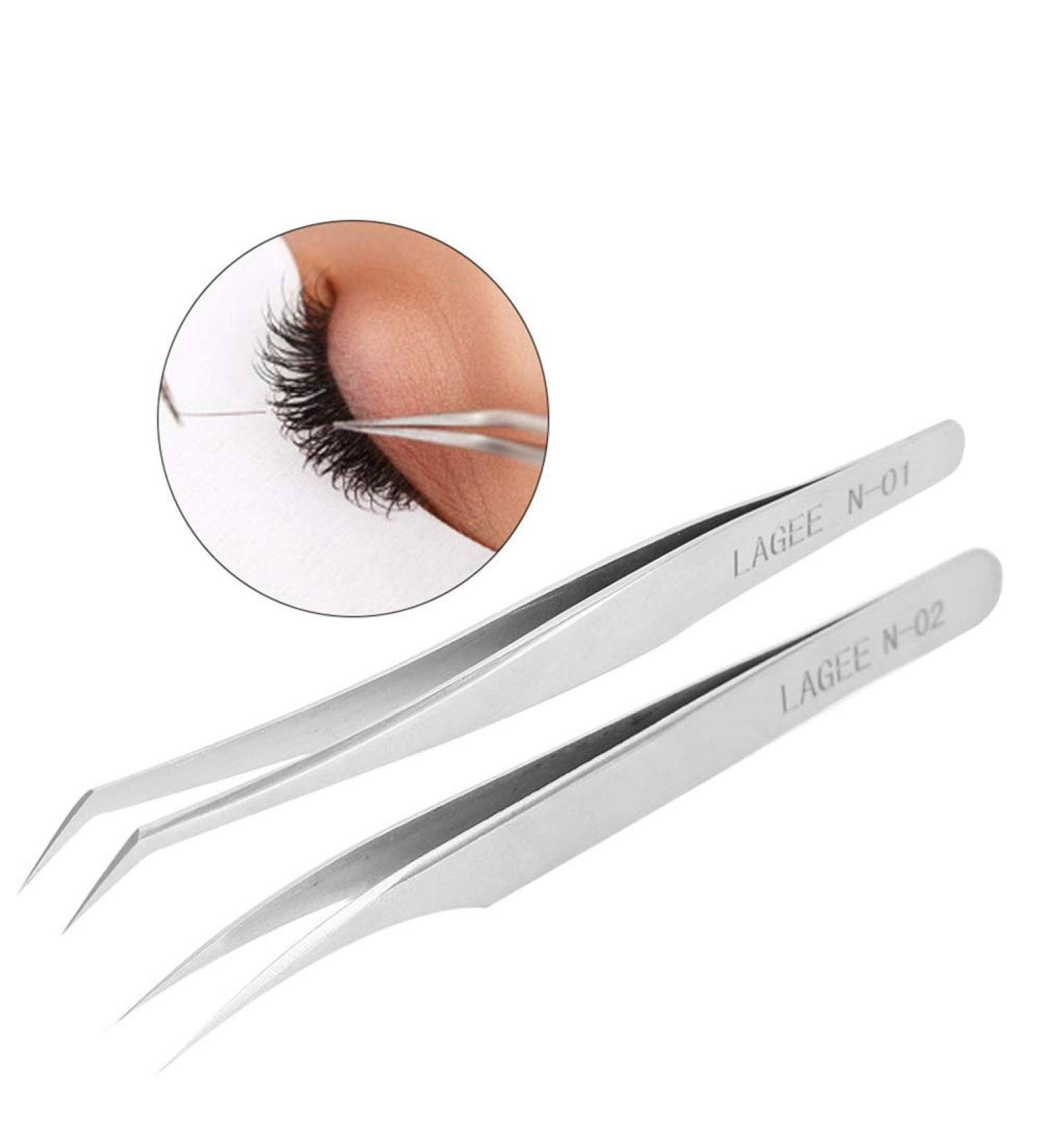 Premium Stainless Steel Eyelash Tweezers Set - Anti-Static Curved Tweezers for Eyelash Extensions & Nail Design (2 Pieces) - Buy Online on GoSupps.com