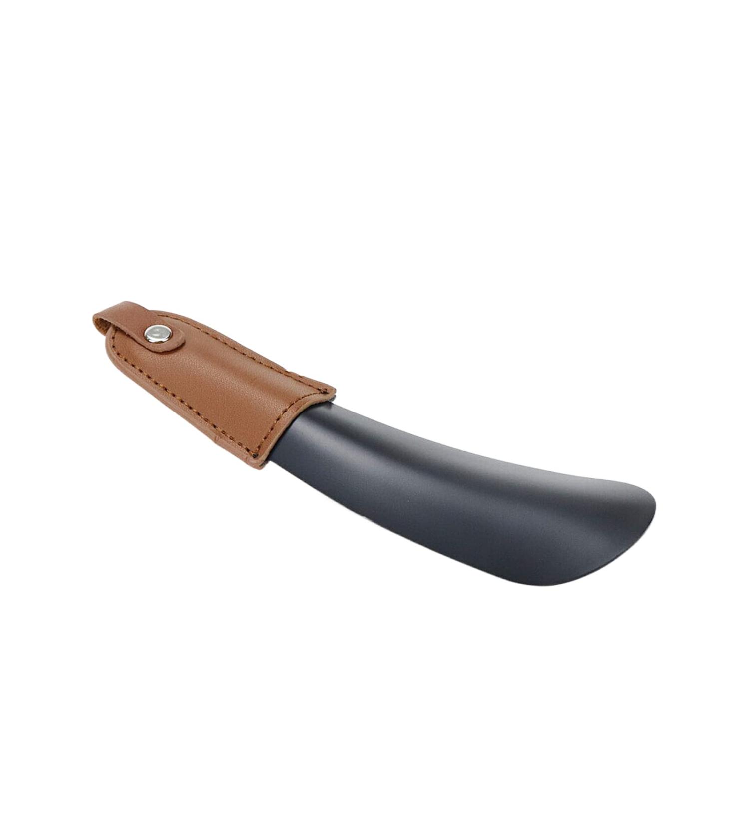 Stainless Steel Shoehorn with Brown Leather Handle - Lightweight and Portable Shoe Helper Stick for Men, Women, and Children - 17cm/6.69 inch - Buy Online on GoSupps.com