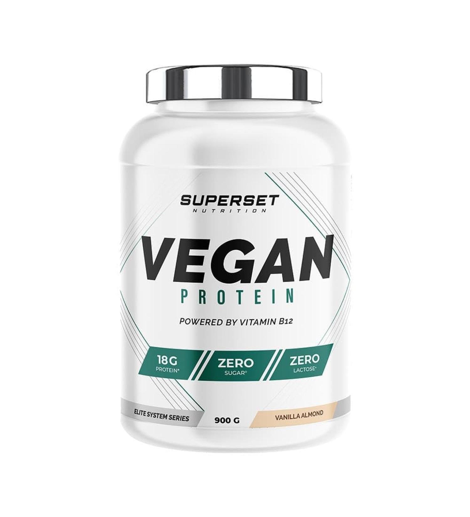 Superset Nutrition - 100% Vegan Protein (900g) - Vegetable protein mix - Pea Rice Coconut and Pumpkin + Vitamin B12 - The best alternative to classic whey - Almond & Vanilla - Buy Online on GoSupps.com