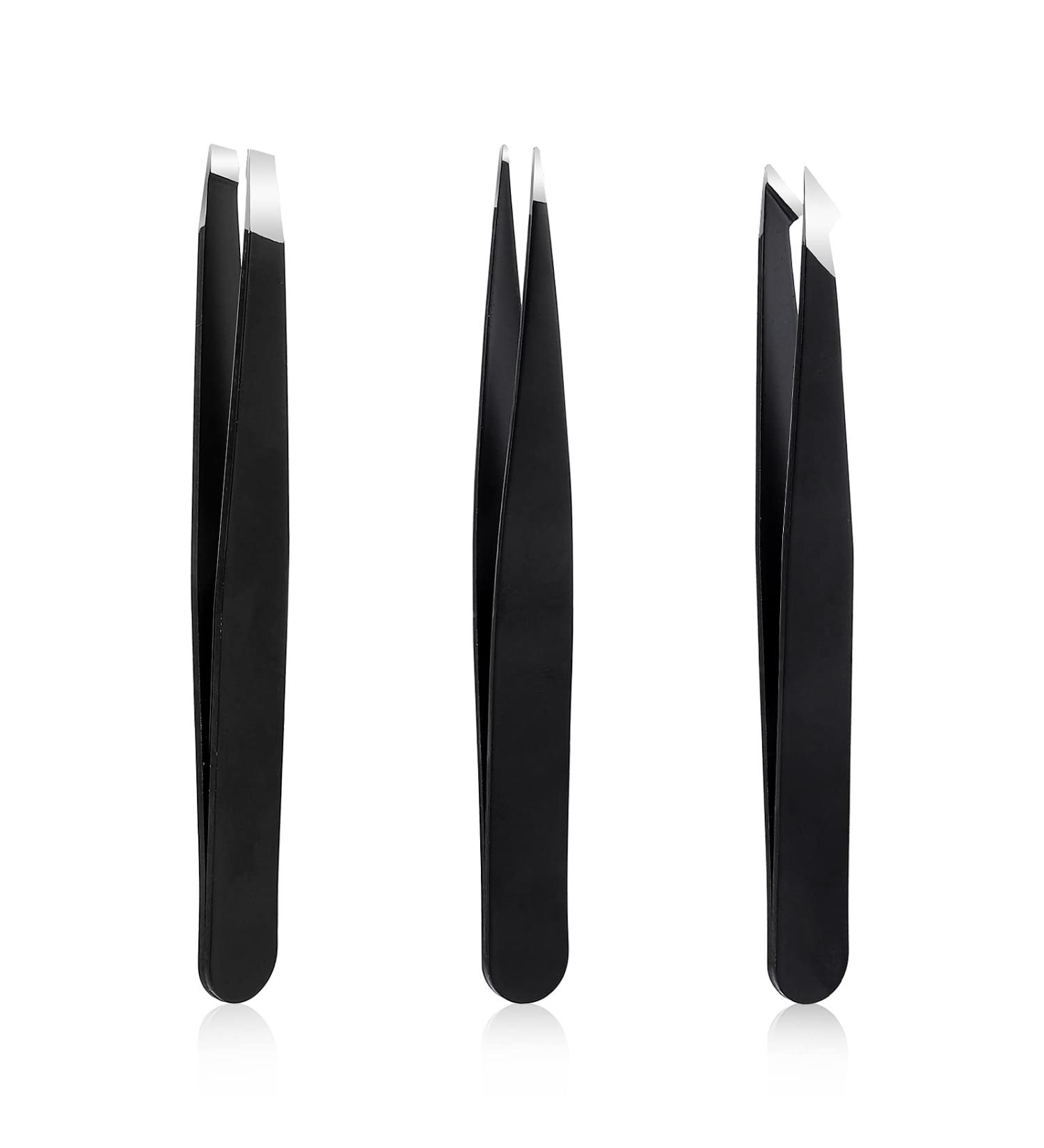 TIESOME 3Pcs Stainless Steel Tweezers Set for Eyebrows - Precision Eyebrow Remover for Women Men - Ideal for Ingrown Hair, Facial Hair, Beard, and Blackhead Removal - Buy Online on GoSupps.com
