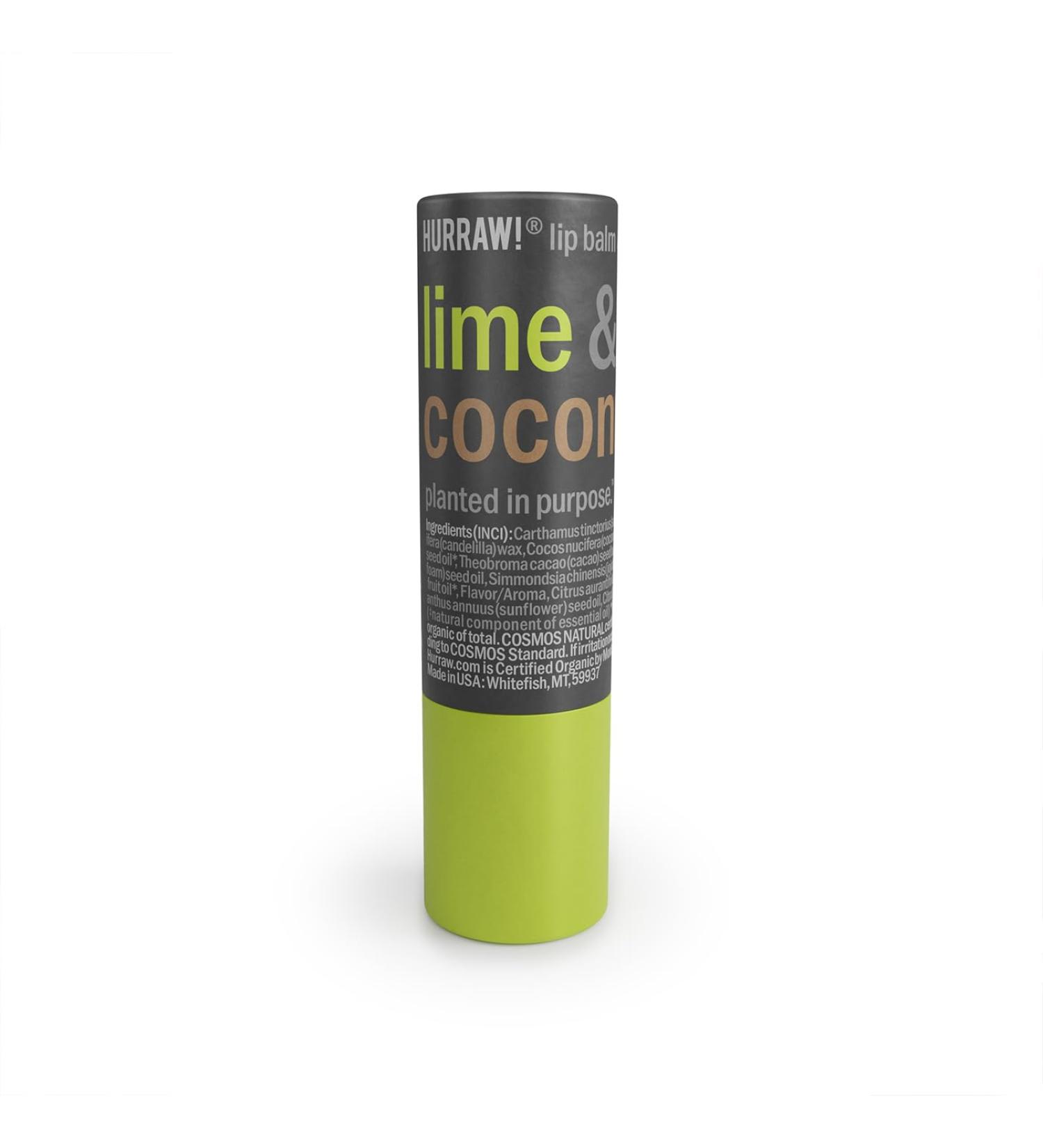 Hurraw! Lime & Coconut Lip Balm | Organic Vegan Plastic-Free | 100% Natural | Eco-Friendly Push-Up Tube Made in USA - Buy Online on GoSupps.com