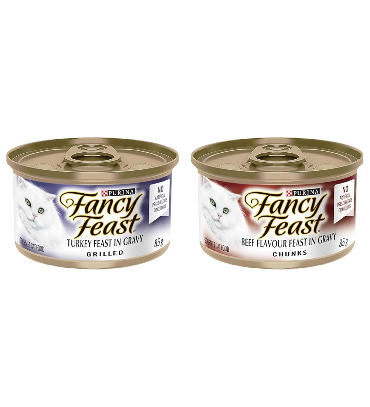 Fancy Feast Grilled Wet Cat Food Turkey Feast in Gravy - 85 g Can (24 Pack) & Fancy Feast Chunks Wet Cat Food Beef Flavour in Gravy - 85 g Can (24 Pack) Cat Food + PET_FOOD 00065000155457 - Buy Online on GoSupps.com