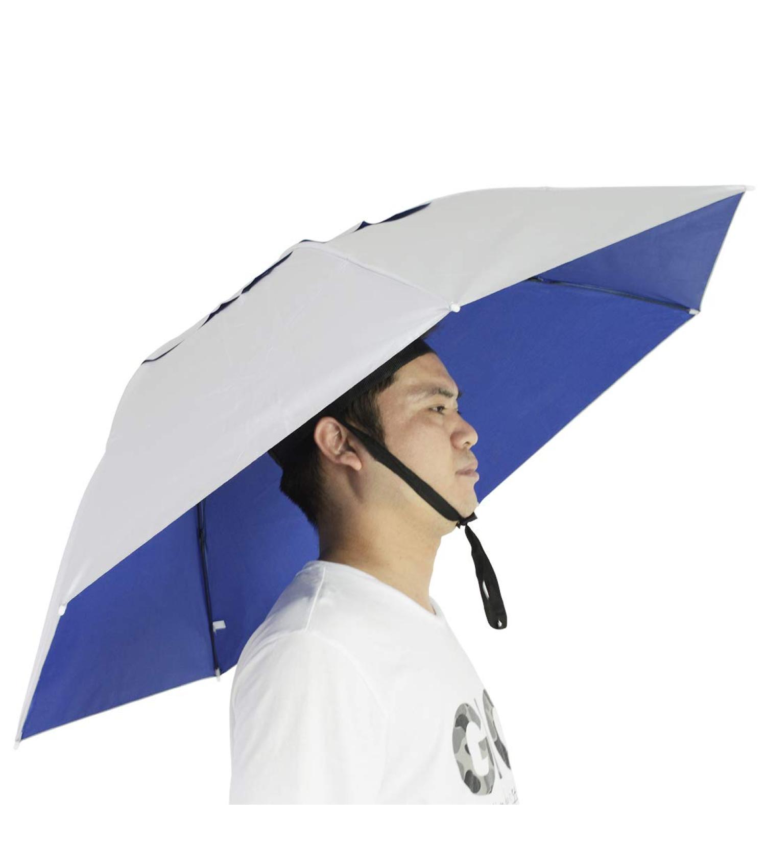 NEW-Vi Fishing Umbrella Hat Folding Adjustable Sun Rain Cap  37.4Oversize Hands Free Umbrellas  7-Ribs Anti-UV Waterproof Headwear for Fishing Gardening Golf Sunshade Outdoor .Silver/ Blue - Buy Online on GoSupps.com
