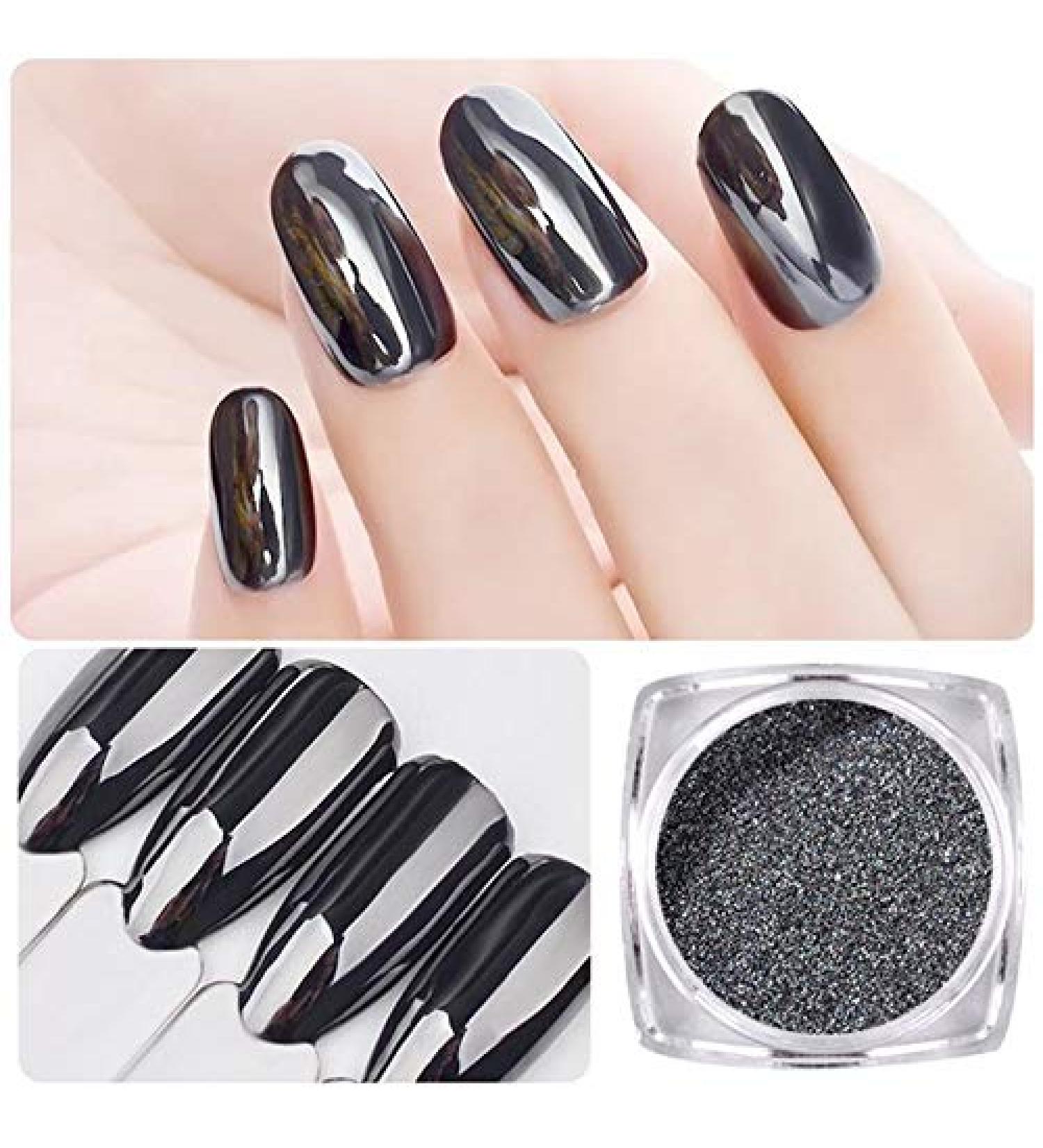 Oulensy 1g Black Mirror Effect Powder Dust Gel Glitter - Platinum Nail Pigment for Stunning Nail Art | International Shipping Available - Buy Online on GoSupps.com