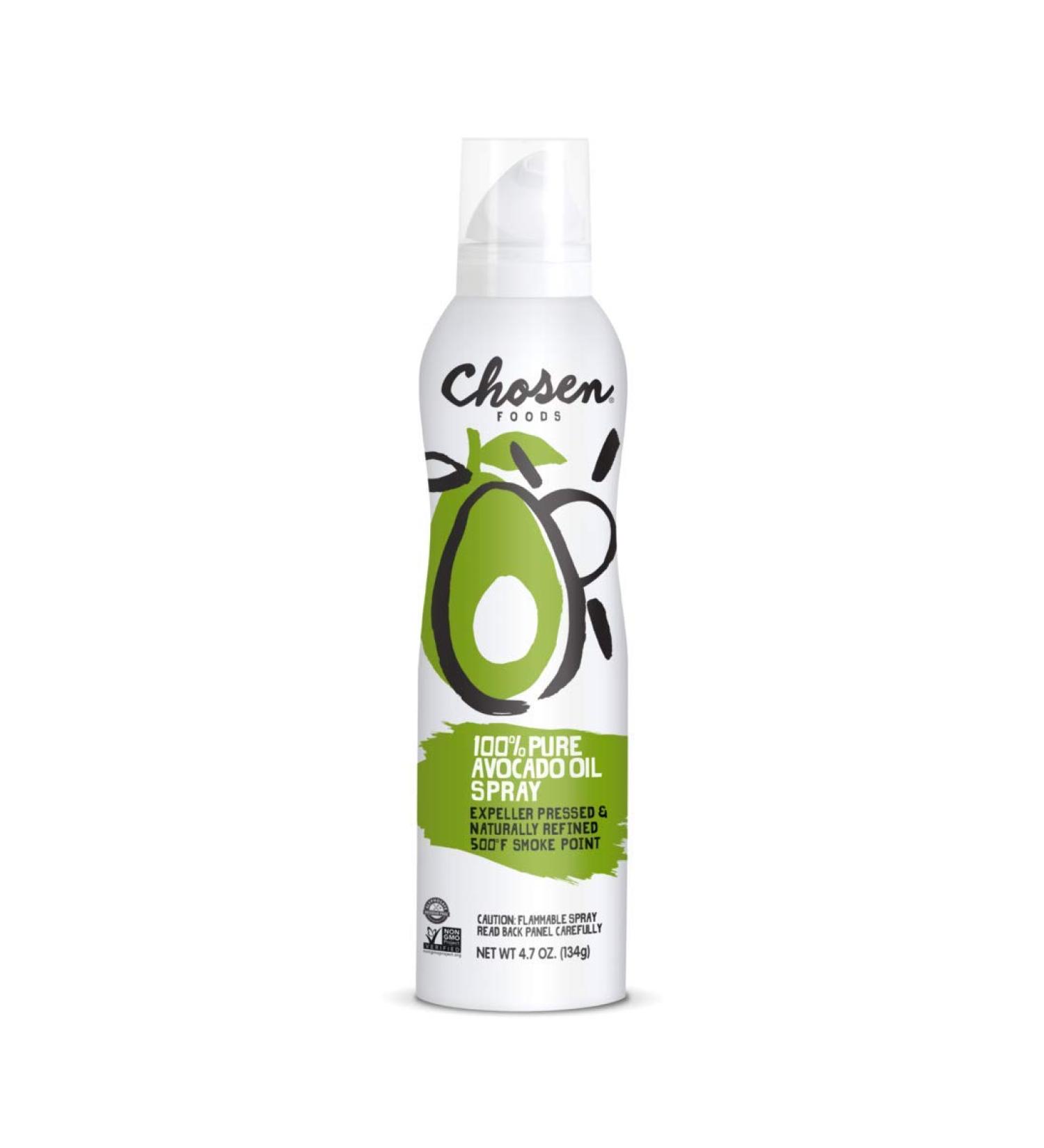 Chosen Foods 100% Pure Avocado Oil Spray 4.7 oz (1 Pack), Non-GMO, 500F Smoke Point, Propellant-Free, Air Pressure Only for High-Heat Cooking, Baking and Frying