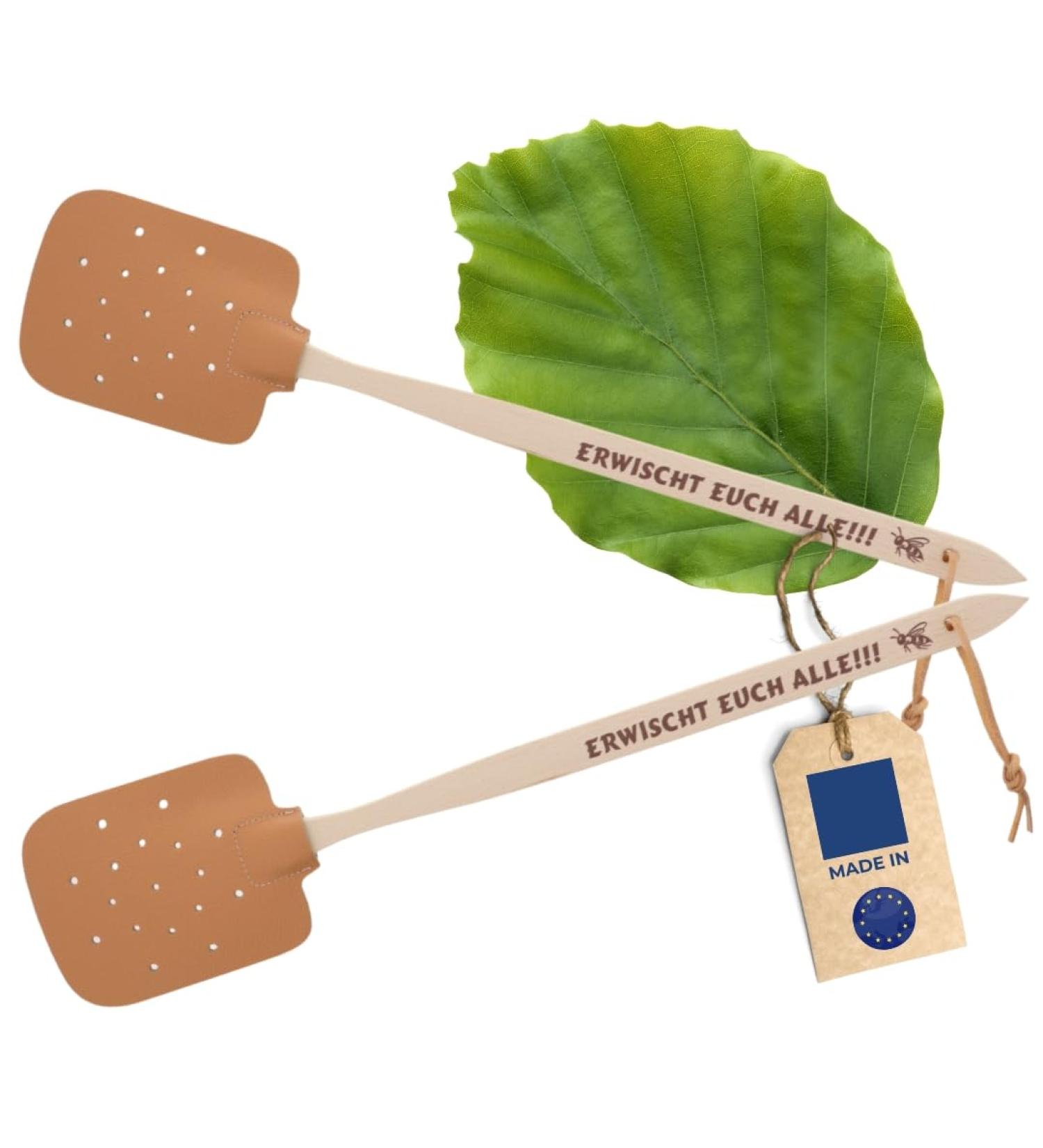 Hofmeister Beech Wood & Leather Fly Clappers - 2-Pack Mosquito Catchers from Europe (47.5 cm) - Effective Insect Racket with Get All !!! Slogan - Buy Online on GoSupps.com