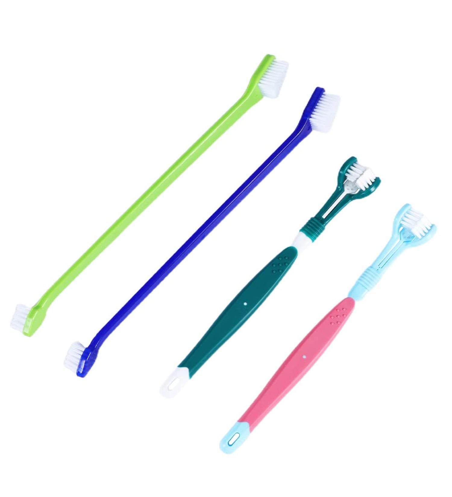 Meleebellot Dog Toothbrush Set - 4 Pieces with Triple Head & Long Grip - Pet Toothbrush for Dogs & Cats (Multi-Colored) - Buy Online on GoSupps.com