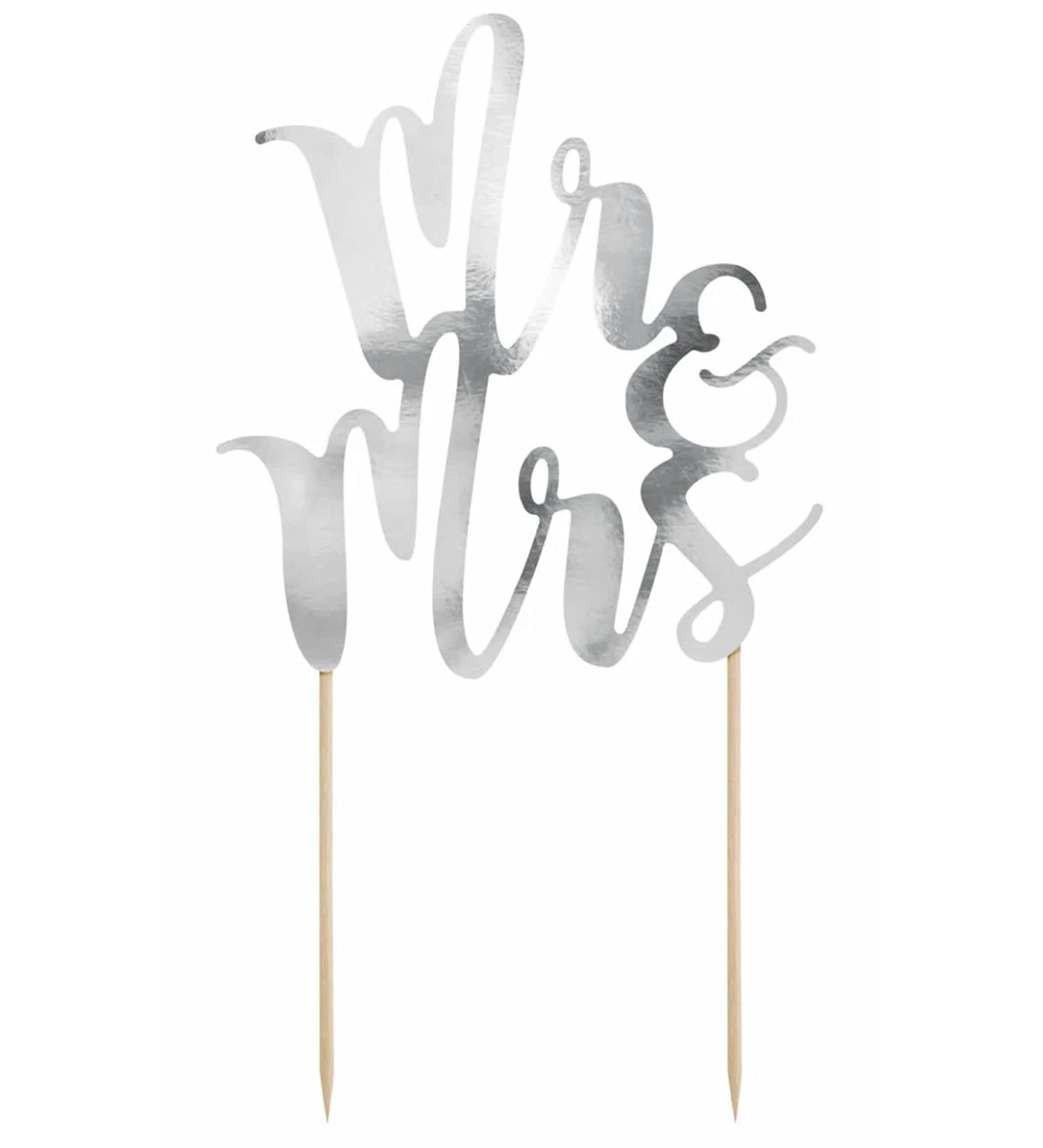 Schnooridoo Cake Topper Cake Decorating Cake Decoration Wedding Birthday (Mr. & Mrs. silver)