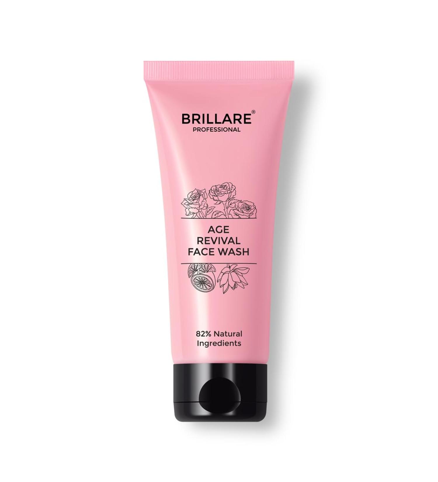 Brillare Age Revival Face Wash 100ml | Energizing & Hydrating Cleanser for Aging Skin | 100% Vegan Natural Paraben-Free with Alpine Rose & Lotus - Buy Online on GoSupps.com