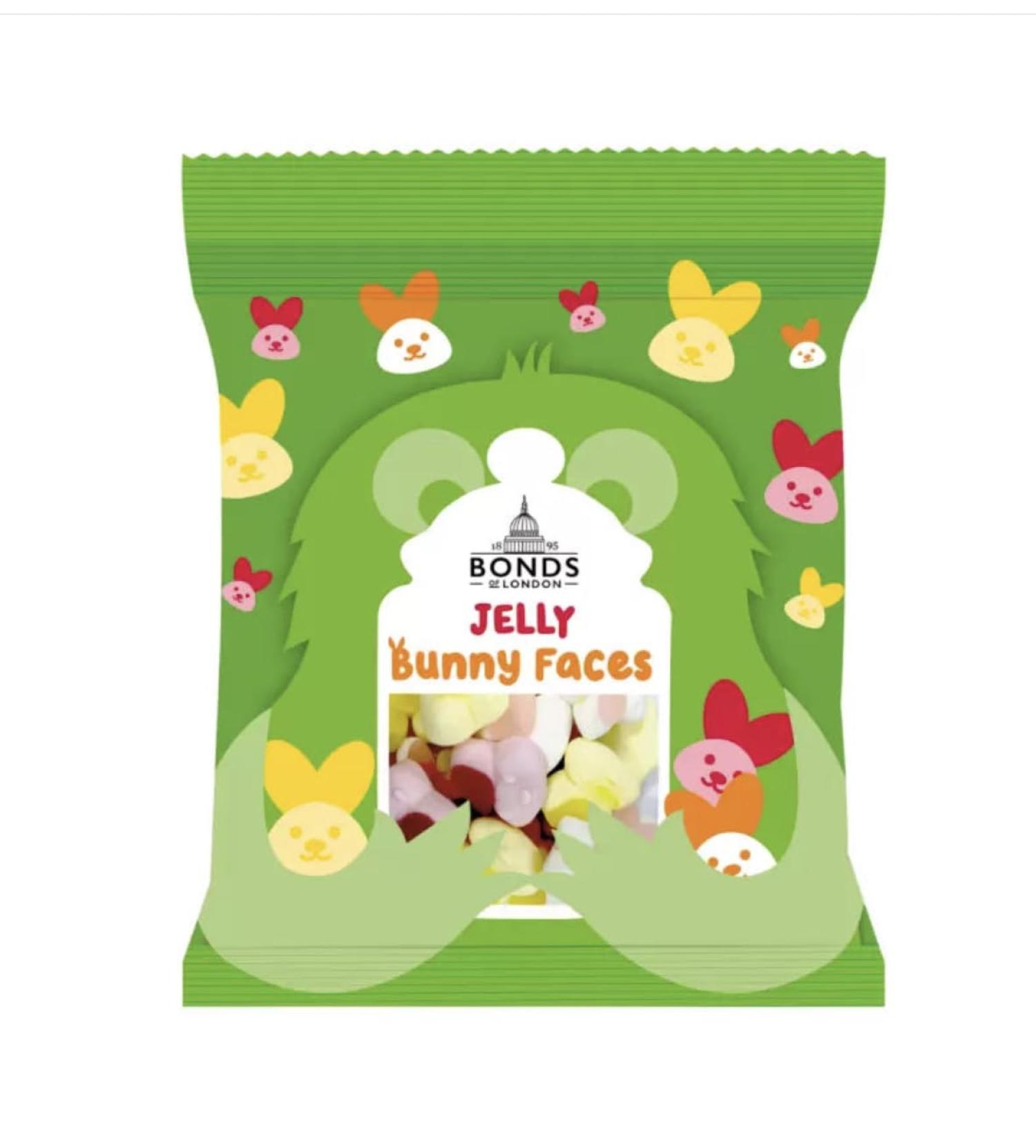 Bonds of London Jelly Bunny Faces Fruit Flavour Jelly and Foam Sweets Easter Treat Bags 12 x 100g Bags