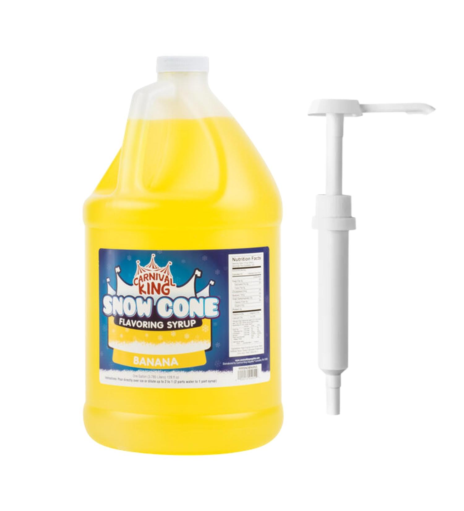 ZippySweets - Banana Flavour Snow Cone Syrup with Complimentary Pump 1 Gallon Perfect for Shaved Ice Makes up to 128 Delicious Shaved Ice Servings Premium Shaved Ice Syrup for Parties - Buy Online on GoSupps.com