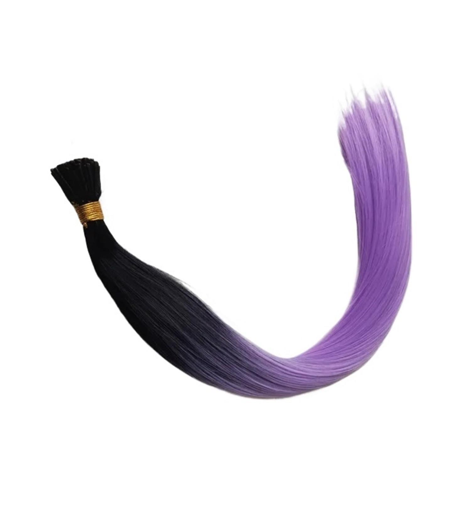Hair Piece Colorful Hair Extensions I Tip Hair Rainbow Hairpieces Ombre Color 16inch 100 Strands/set For Women Synthetic Hair Accessiories For Women(Black-LightPurple) - Buy Online on GoSupps.com