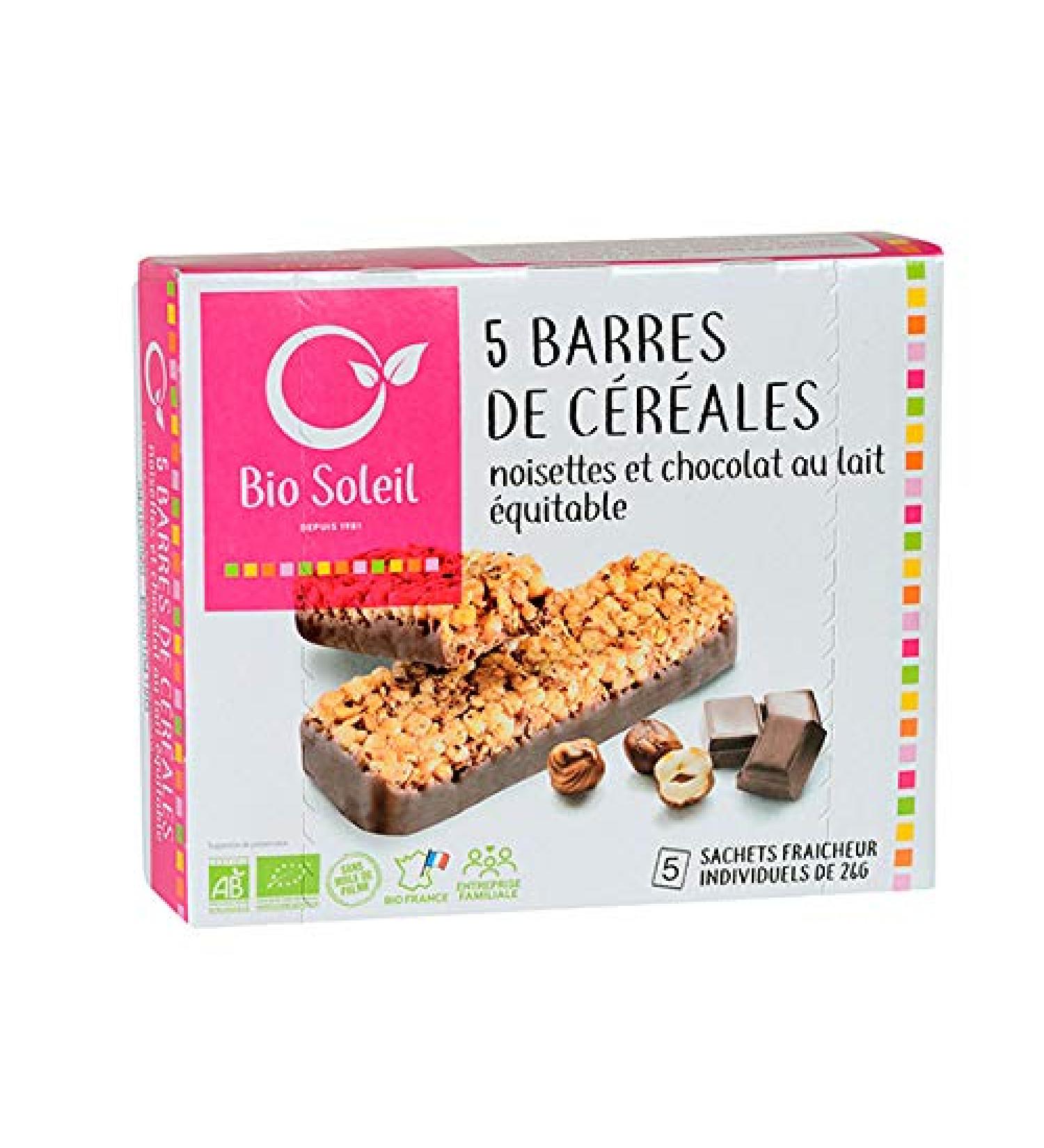 CHOCOLATE HAZELNUT CEREAL BARS X5 130G ORGANIC SOLEIL UNIT - Buy Online on GoSupps.com