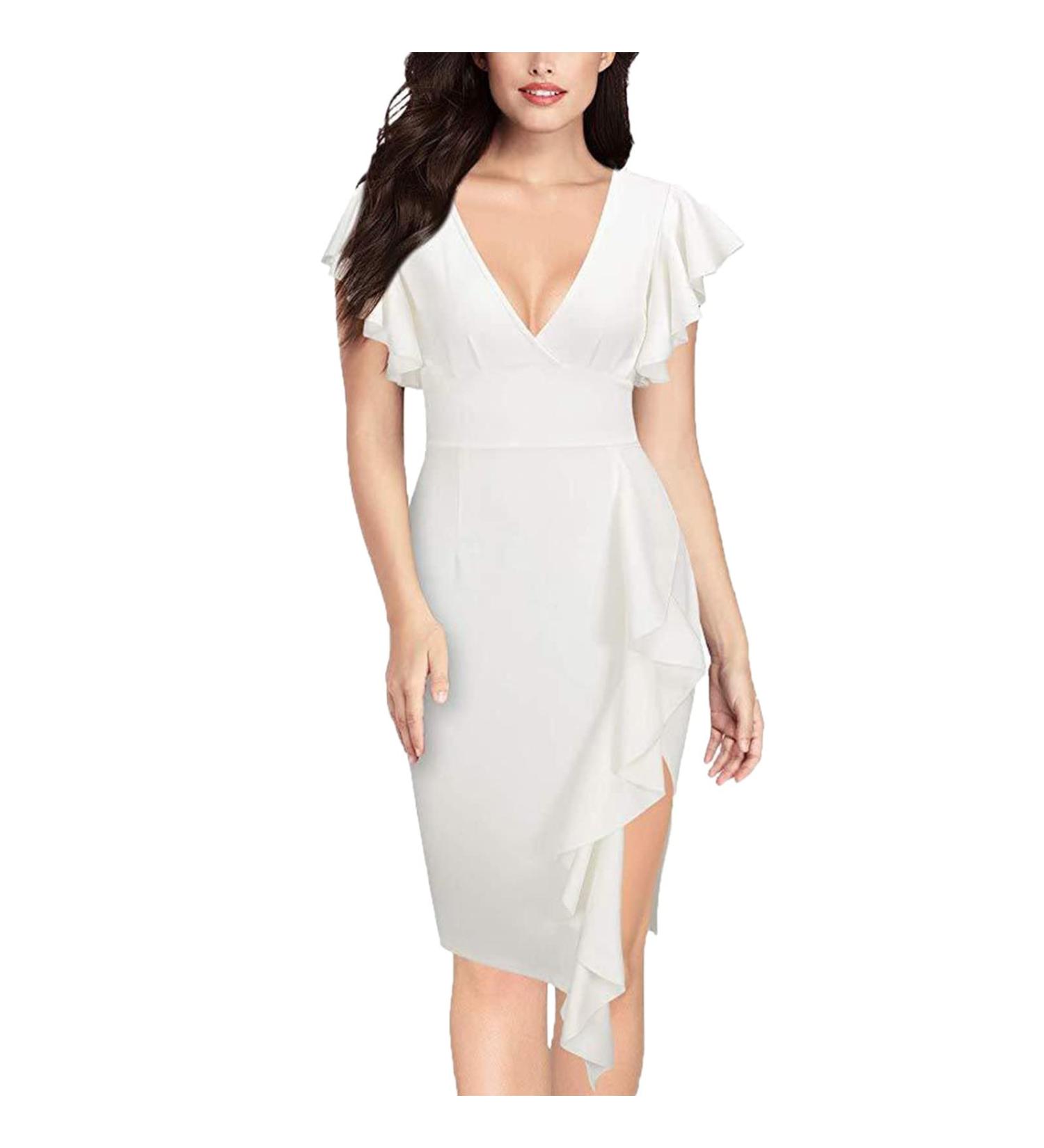 Briskyry V-Neck Floral Business Dresses for Ladies | Elegant Summer Bustier & Ruffled Hem Fashion - Buy Online on GoSupps.com