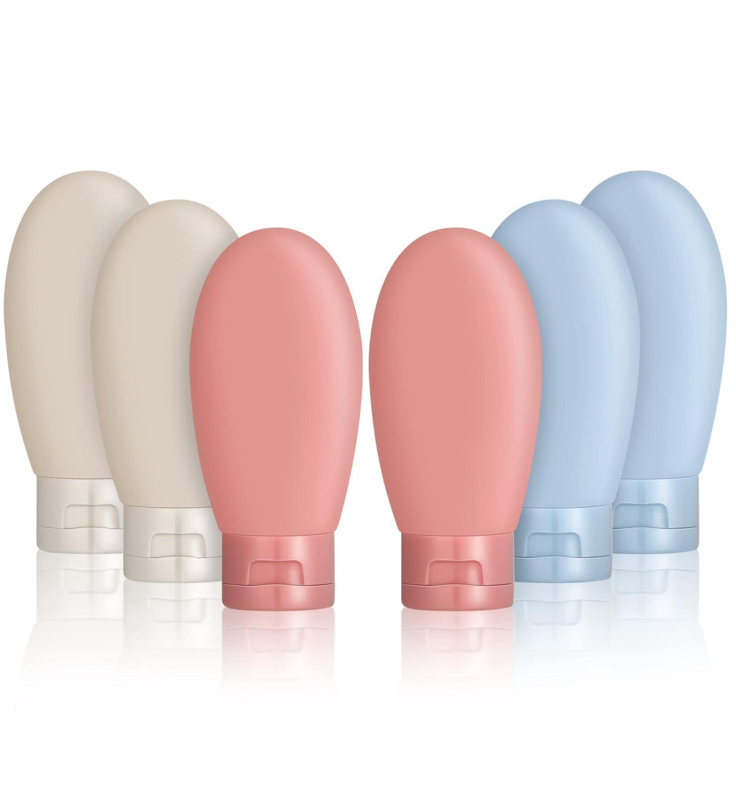 AUXSOUL Travel Bottles Set 6 Pcs Leak Proof Refillable Squeezable Containers Set Mini Squeeze Bottles Liquid Travel Accessories for Toiletry Shampoo soap Body Wash(60ml) - Buy Online on GoSupps.com