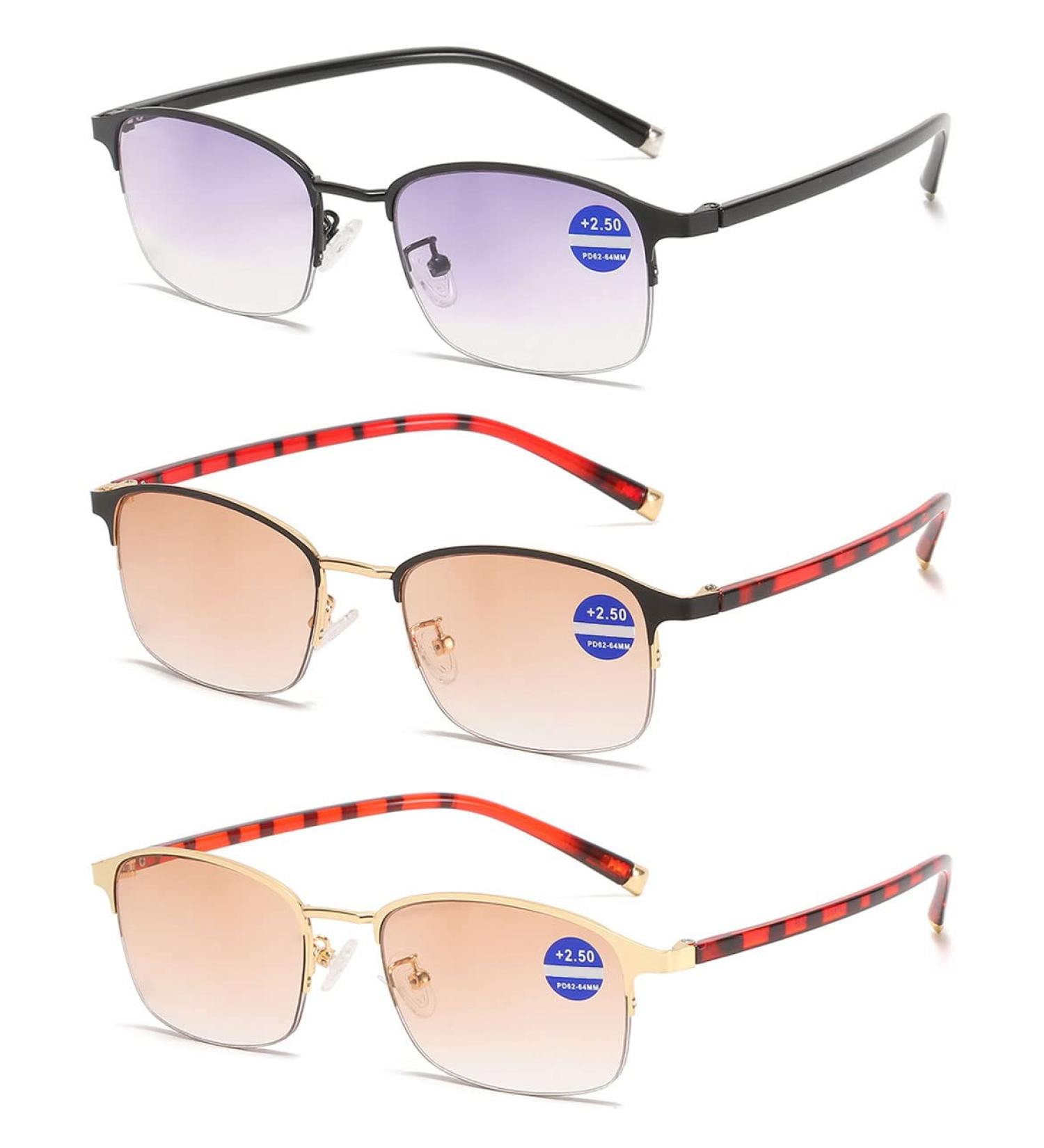Vevesmundo Bifocal Sun Reading Glasses Set - Metal Tinted Protection for Men | +1.0 to +3.5 | 3 Pieces - Buy Online on GoSupps.com