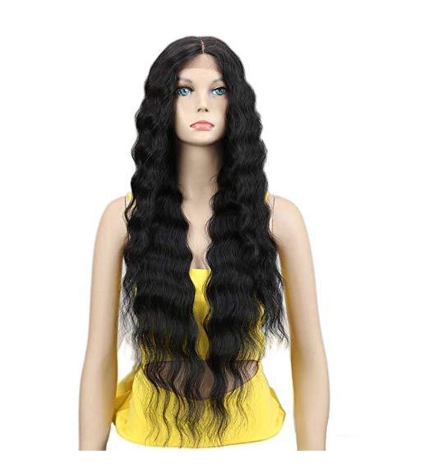 Buy Long Black Wavy Wig for Women - Curly Brazilian Synthetic Hair for 80s 50s 70s & 60s Cosplay - International Shipping Available - Buy Online on GoSupps.com