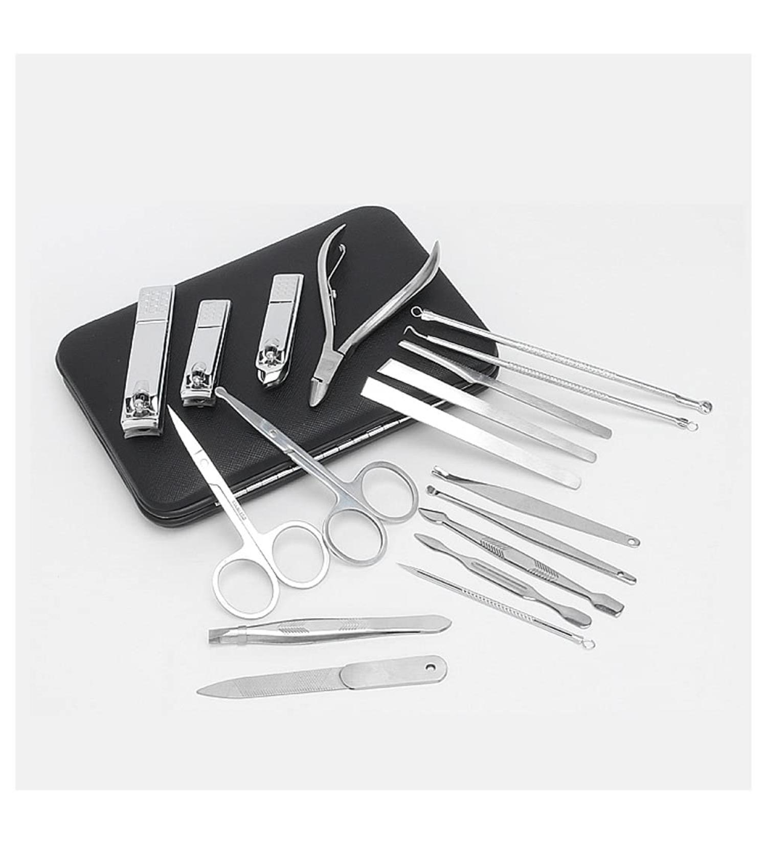 Manicure Kit Stainless Steel Nail Tools Man and Woman Nail Files Portable Travel 18 Pieces Black Nail Clippers Kit - Buy Online on GoSupps.com